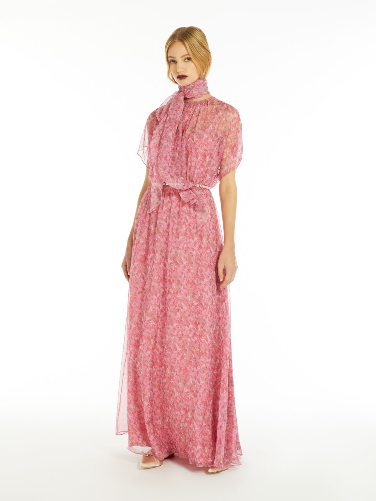 Max Mara Pleated Print Dress In Pink