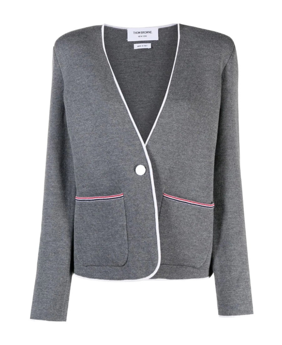Shop Thom Browne V-neck Merino Wool Cardigan In Gray