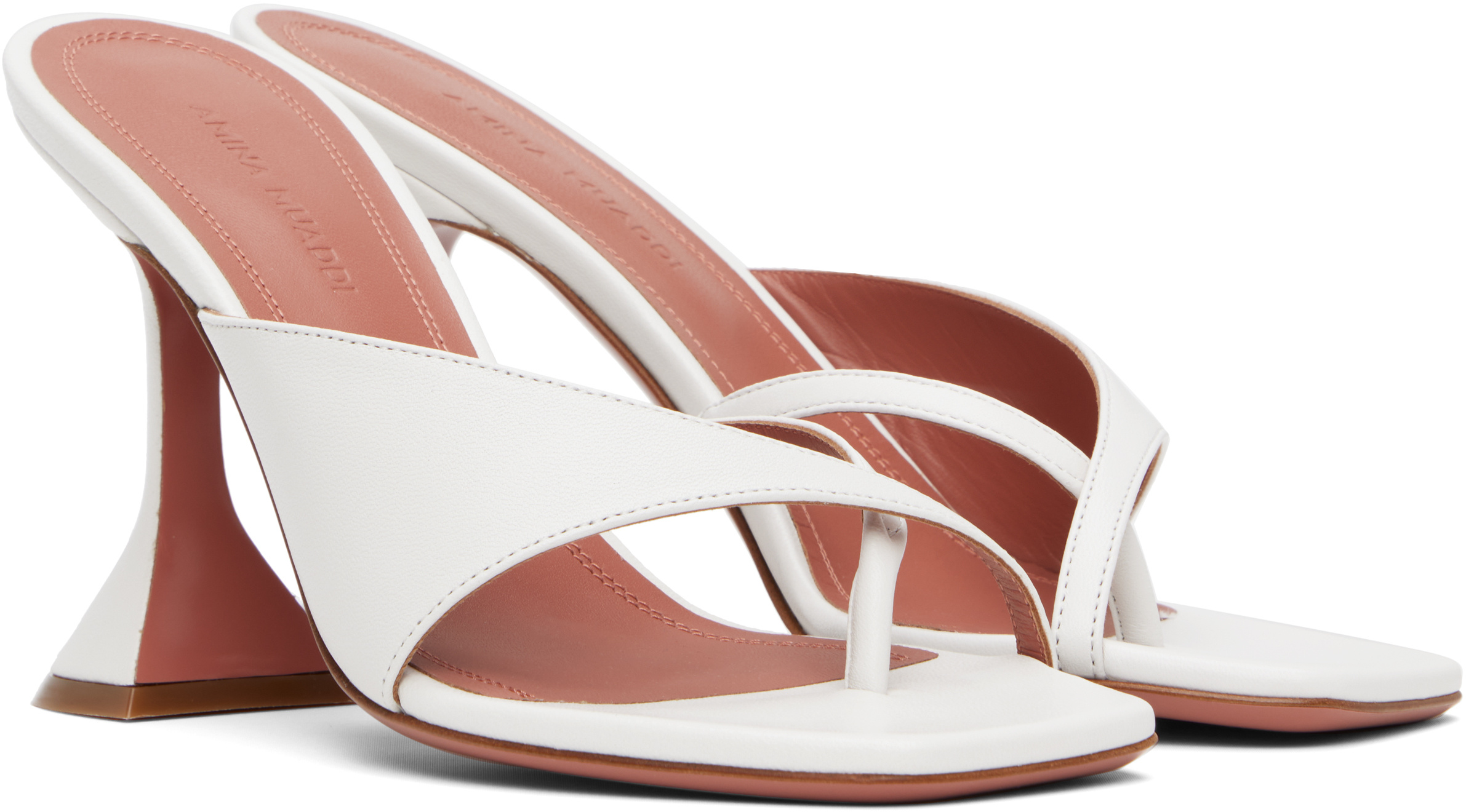 Amina Muaddi White Shiona Slipper Heeled Sandals In White