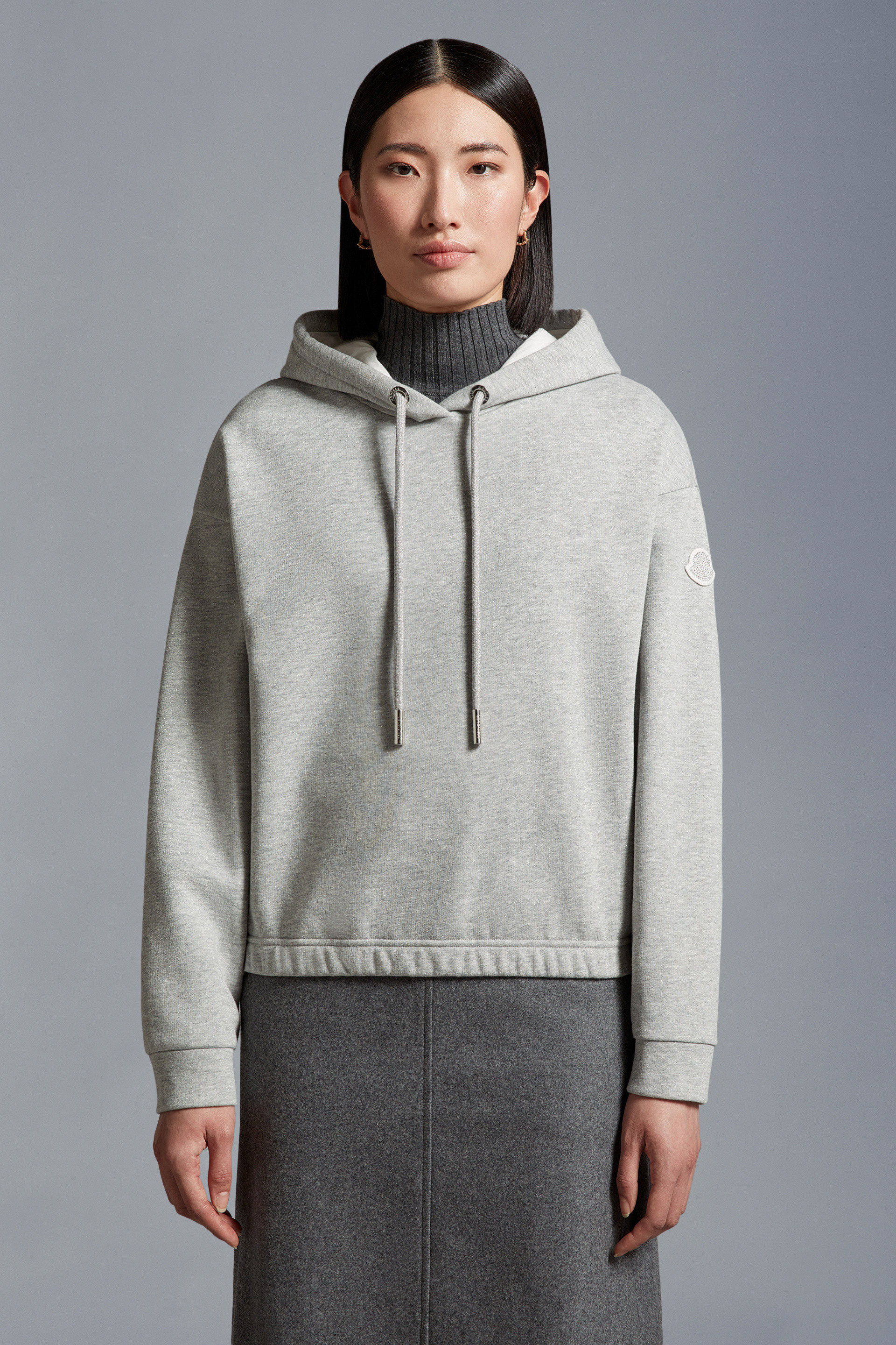 Moncler Logo-patch Cotton Hoodie In Gray