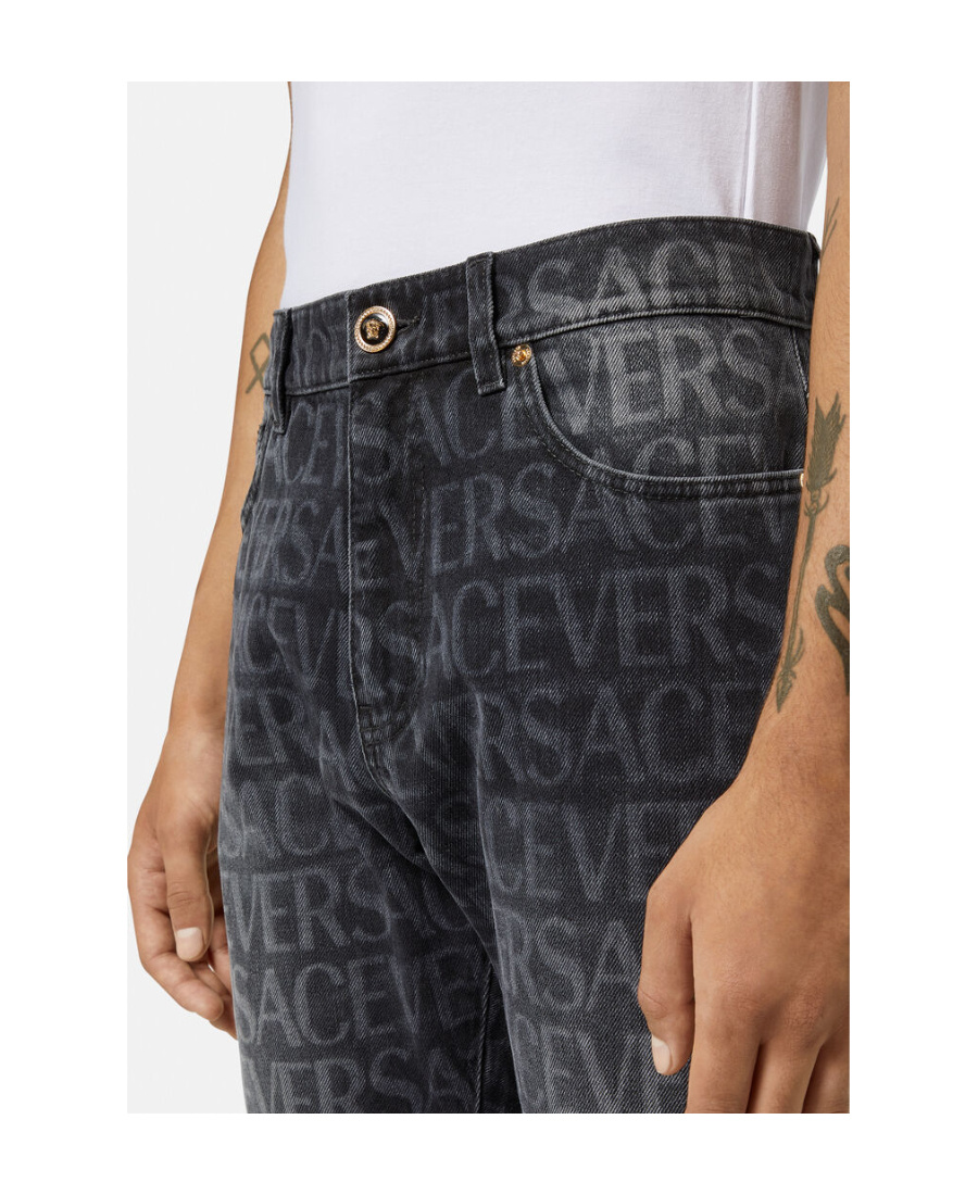 Versace Logo-print Straight-leg Jeans In Black