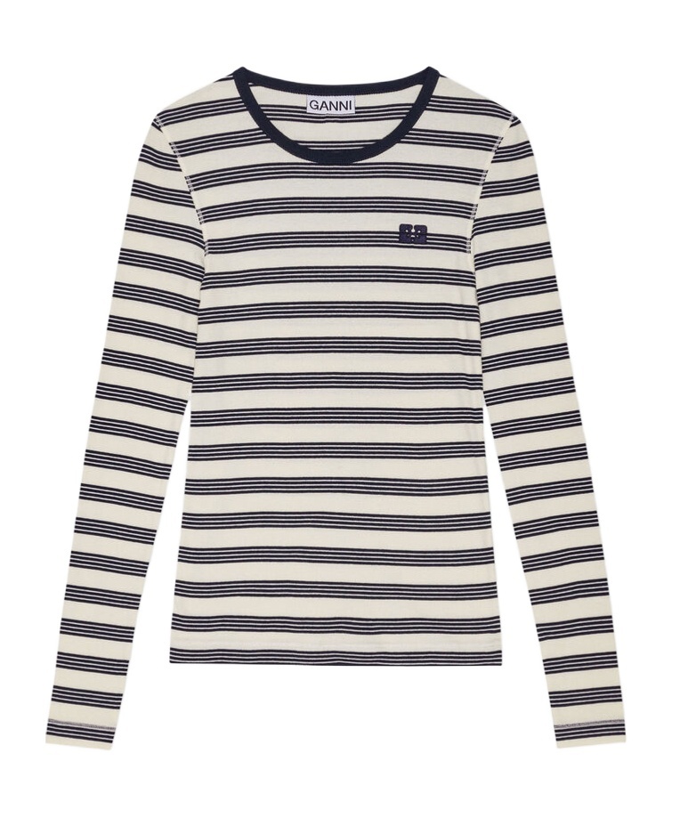 Ganni Organic Cotton Striped T-shirt In White