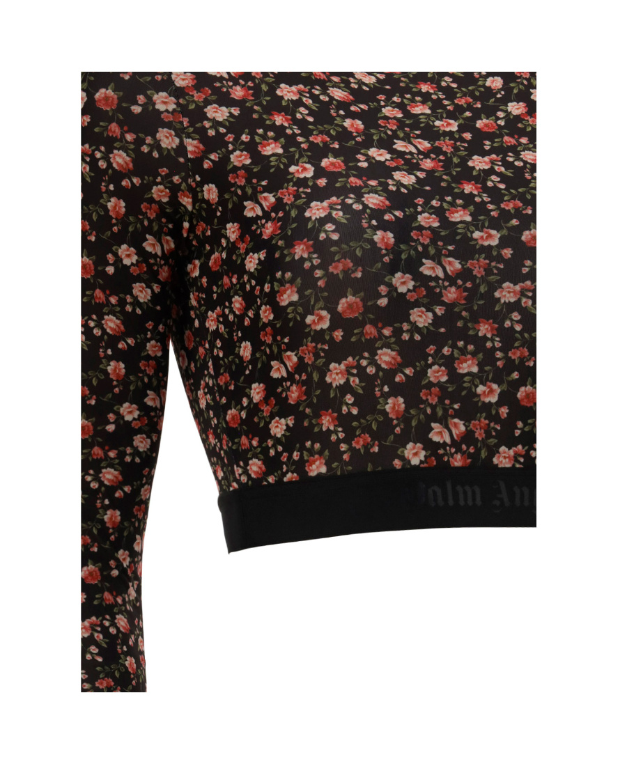 Palm Angels Floral Patterned Crop Top In Black