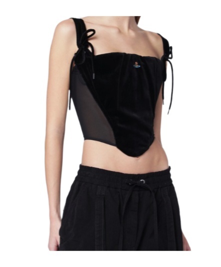 Vivienne Westwood Cropped Velvet Corset With Bow And Mesh In Black