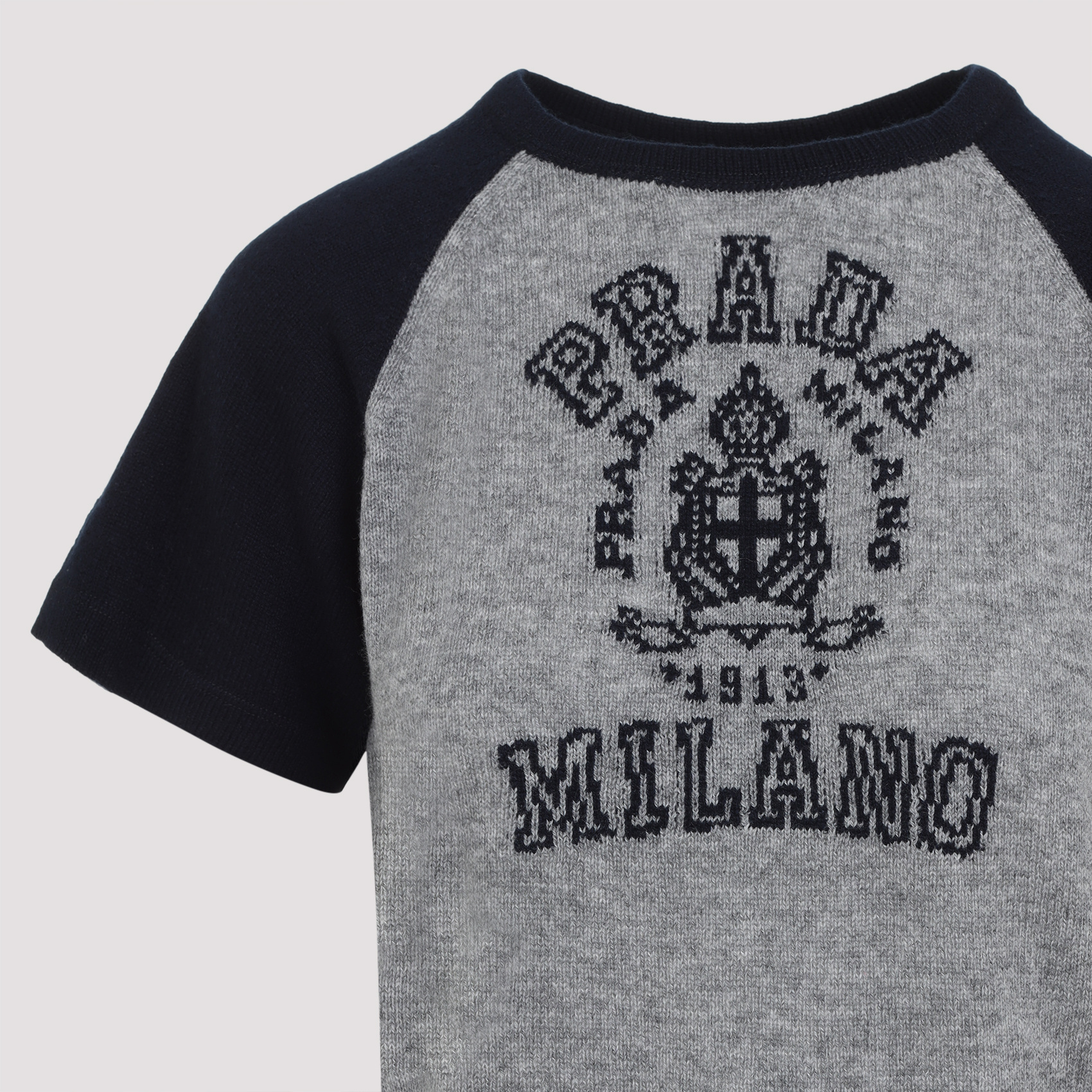 Prada Logo Intarsia Knit Top In Gray