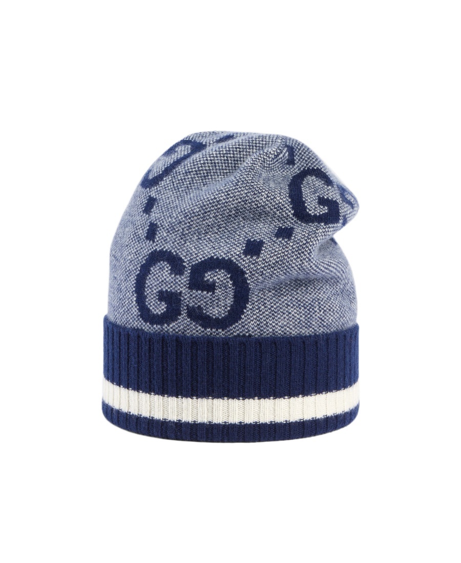 Gucci Gg Pattern Knitted Beanie In Blue