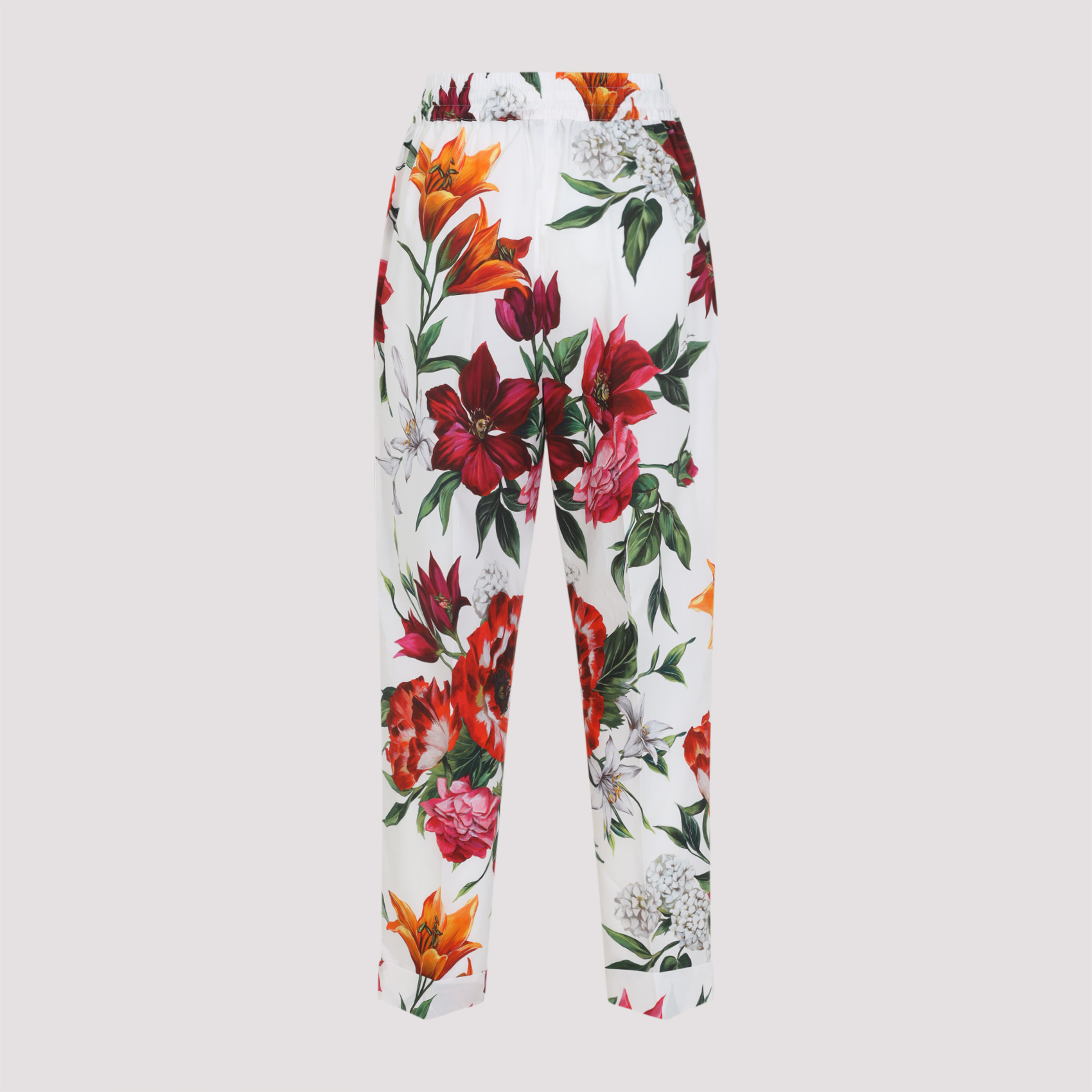 Dolce & Gabbana Elasticated Waist Floral Print Trousers In White