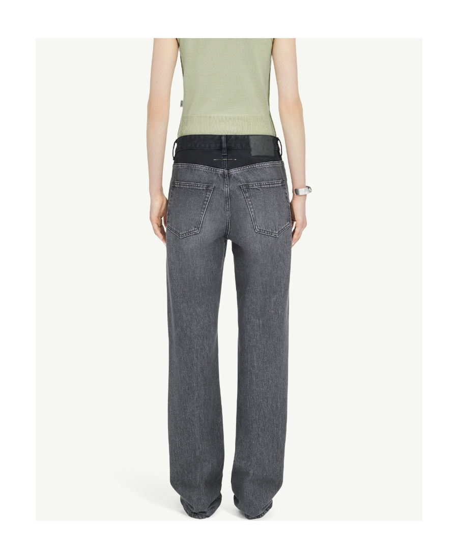 Mm6 Maison Margiela Denim Trousers With Belt Loops And Contrast Patch In Black