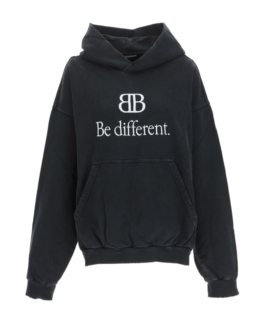 Balenciaga Women Logo Motif Hooded Sweatshirt In Black/white