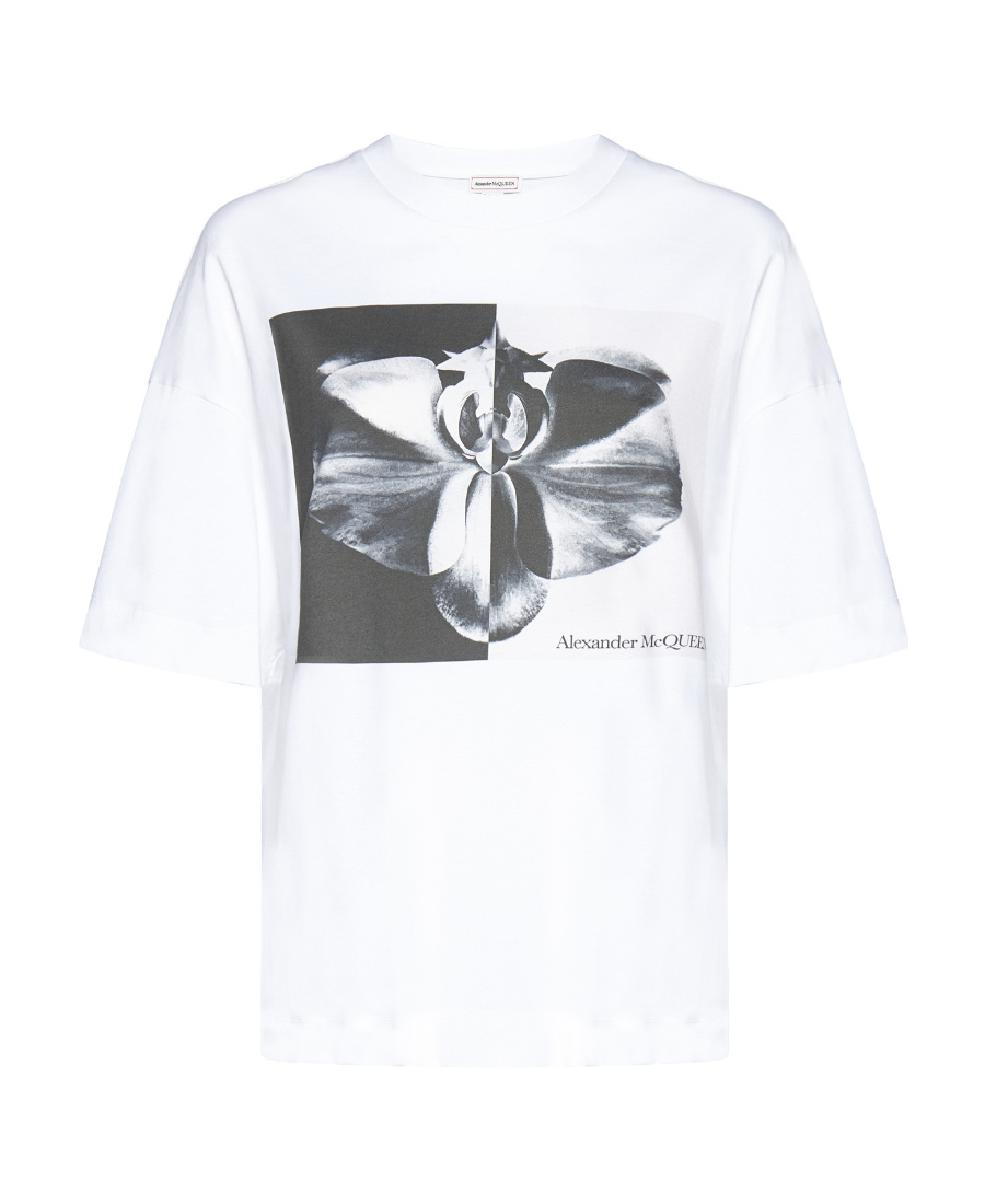 Alexander Mcqueen Graphic Print Oversize Cotton T-shirt In White