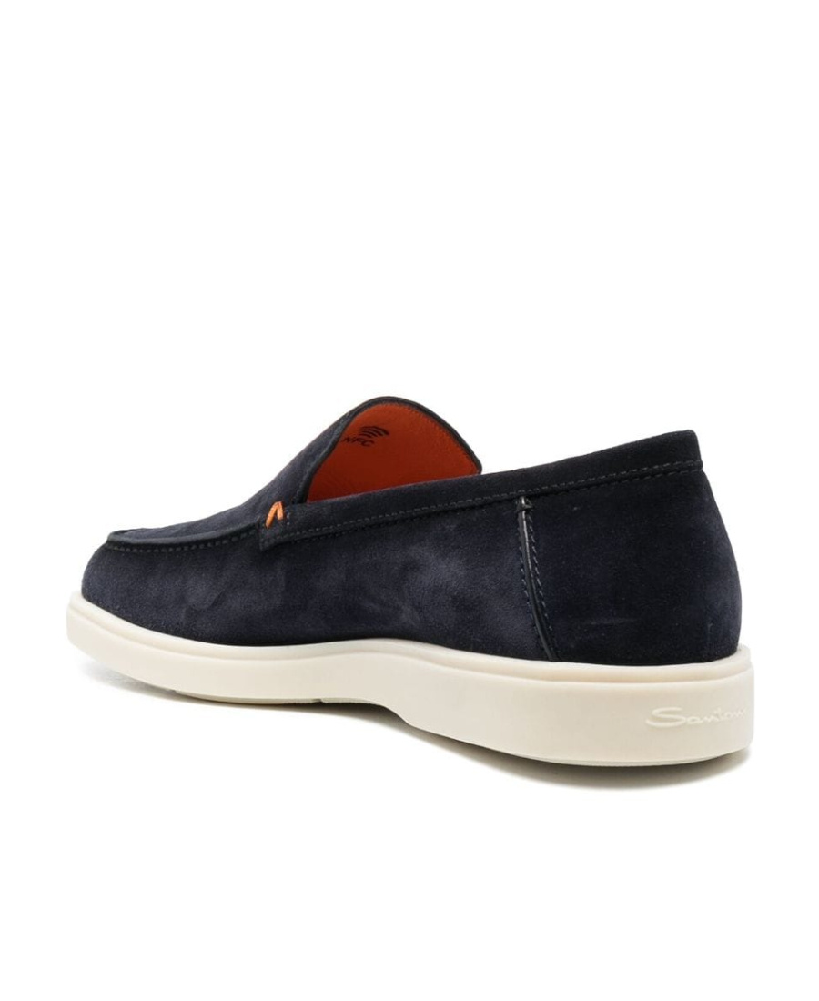 Santoni Leather Loafers Contrast Stitching In Black