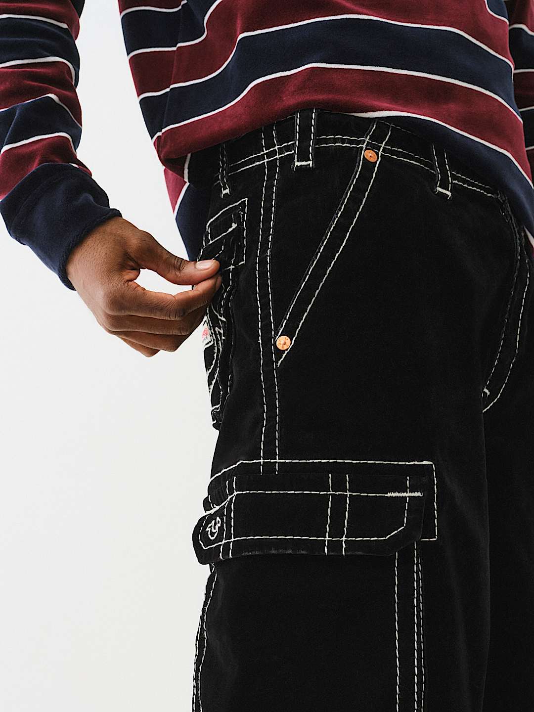 True Religion Embroidered Cotton Cargo Trousers In Black