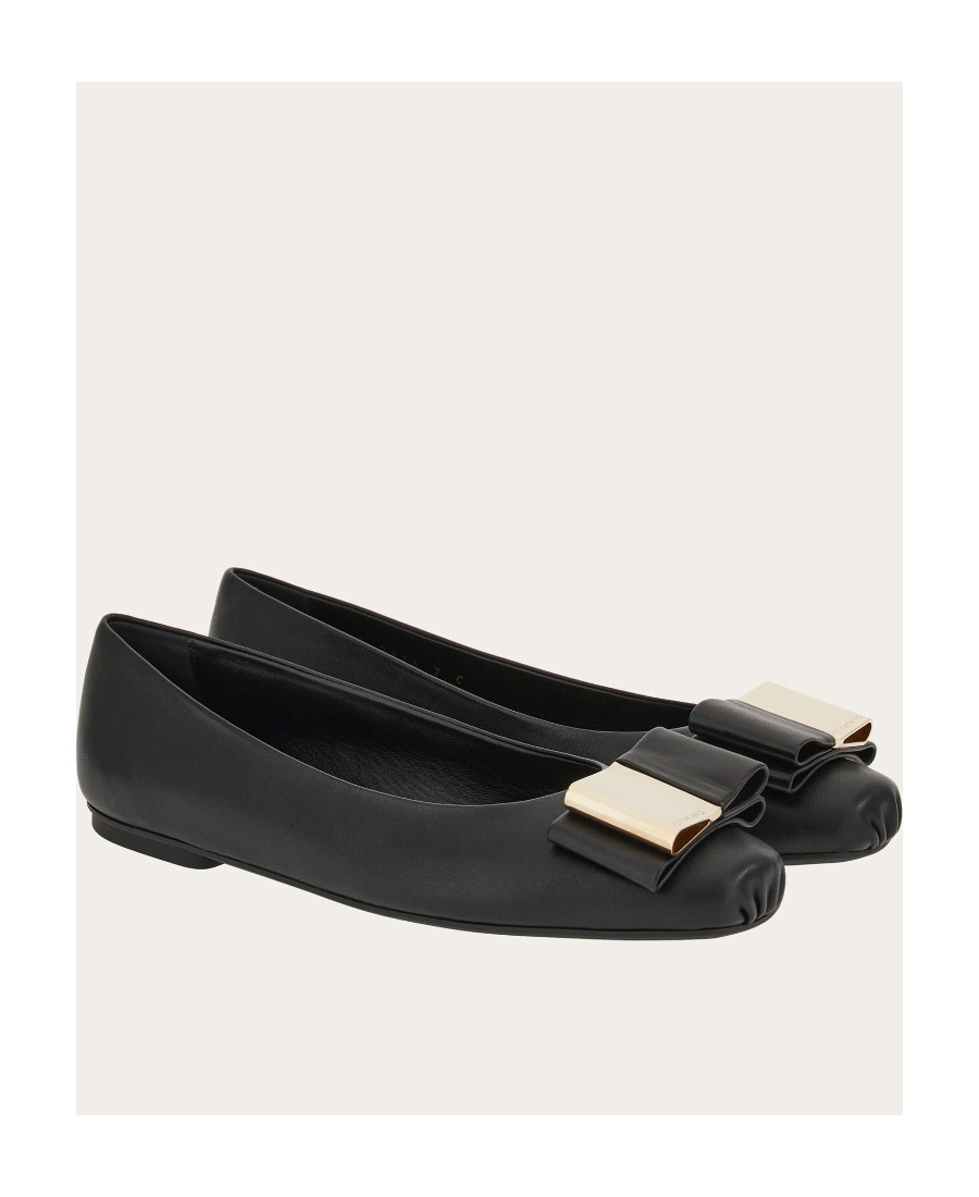 Ferragamo Vanna Vara Bow Ballet Flats In Calf Leather In Black