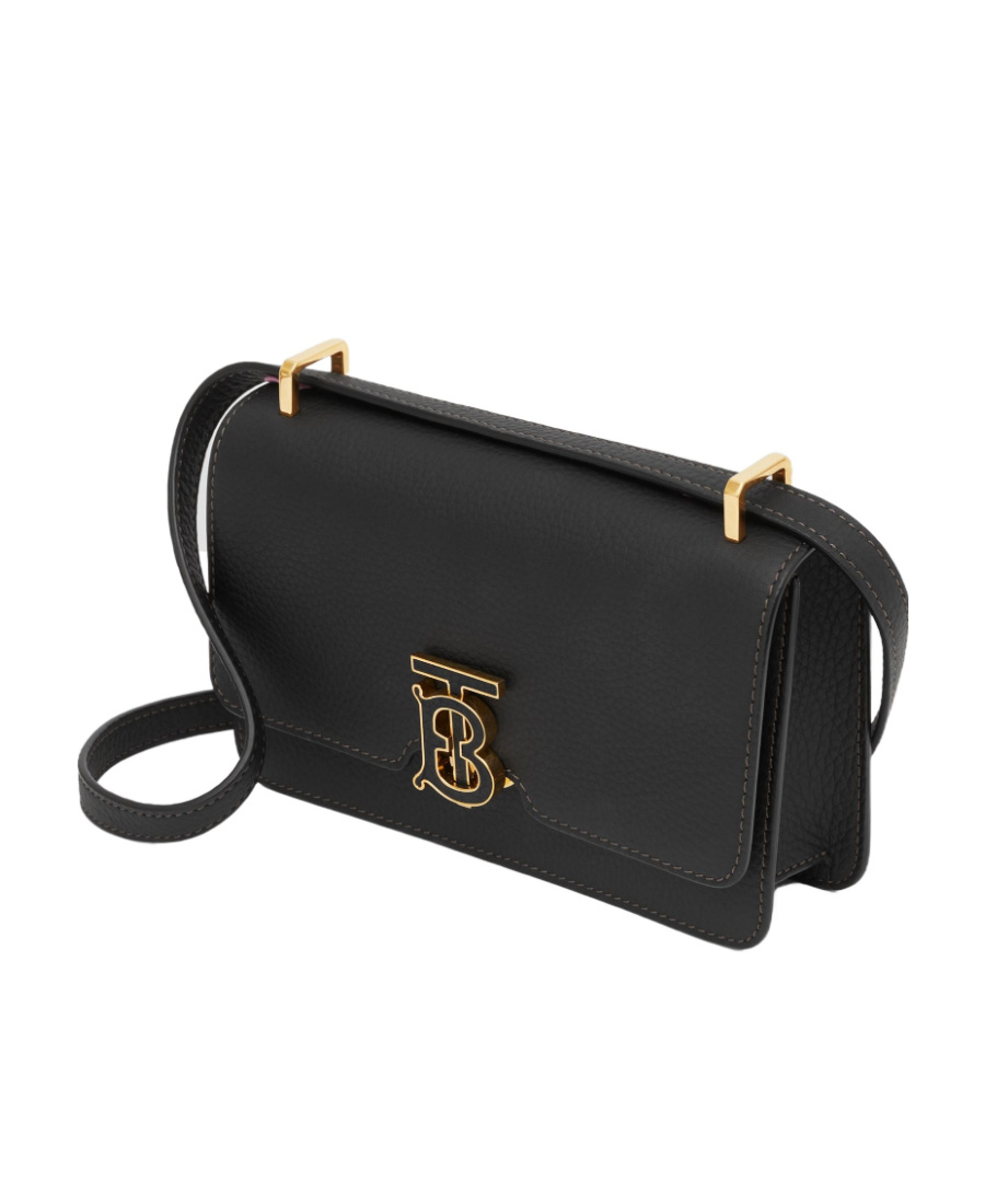 Burberry Tb-plaque Leather Crossbody Bag In Black