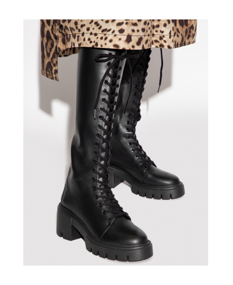 Stuart Weitzman Soho Knee-length Lace-up Boots In Black