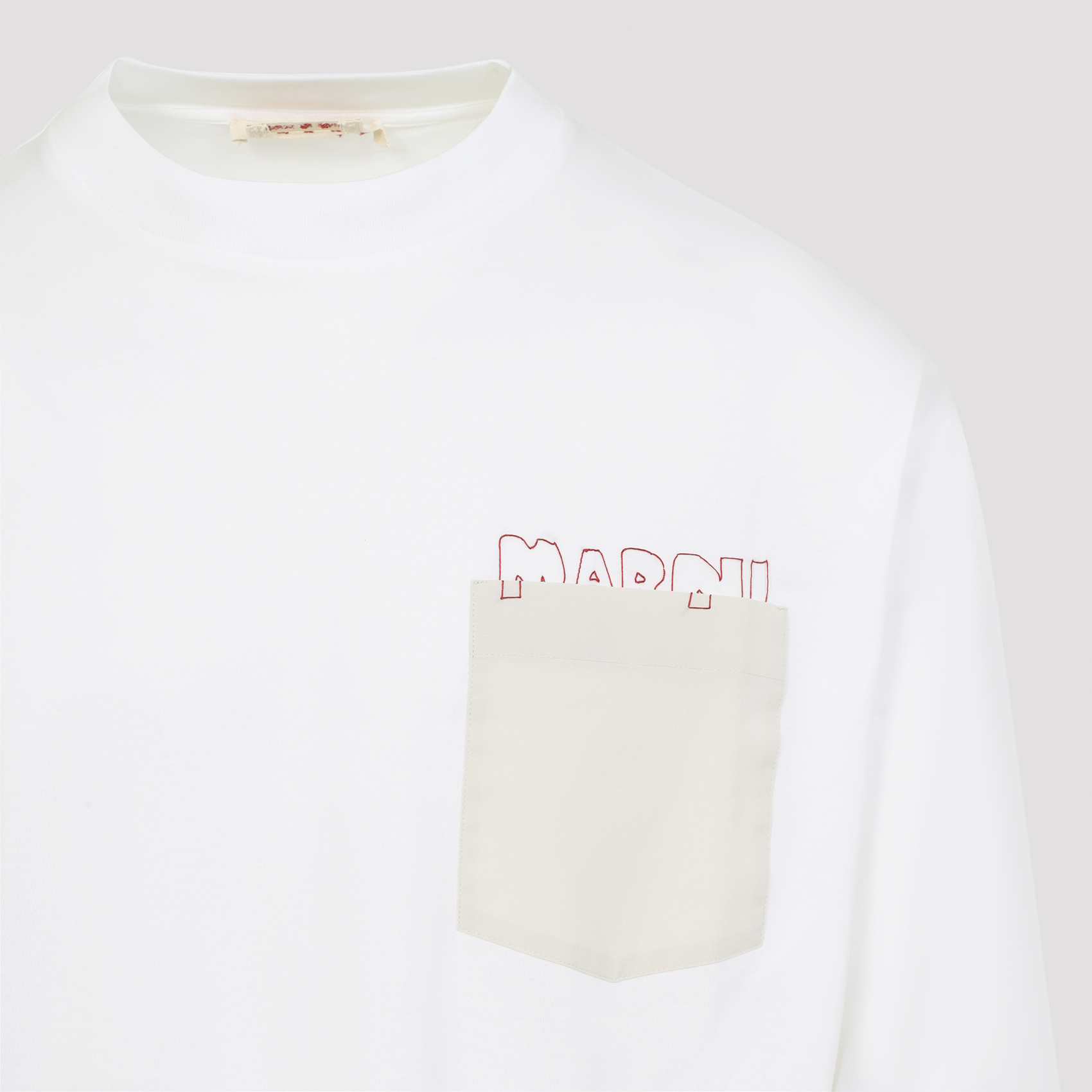Marni Long-sleeved White Cotton T-shirt With Contrast Chest Pocket In White