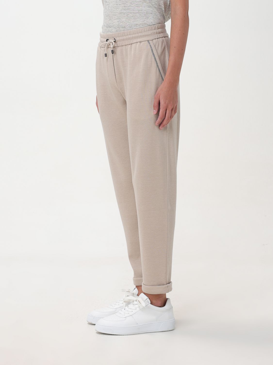 Brunello Cucinelli Cotton-linen Track Pants In Nude
