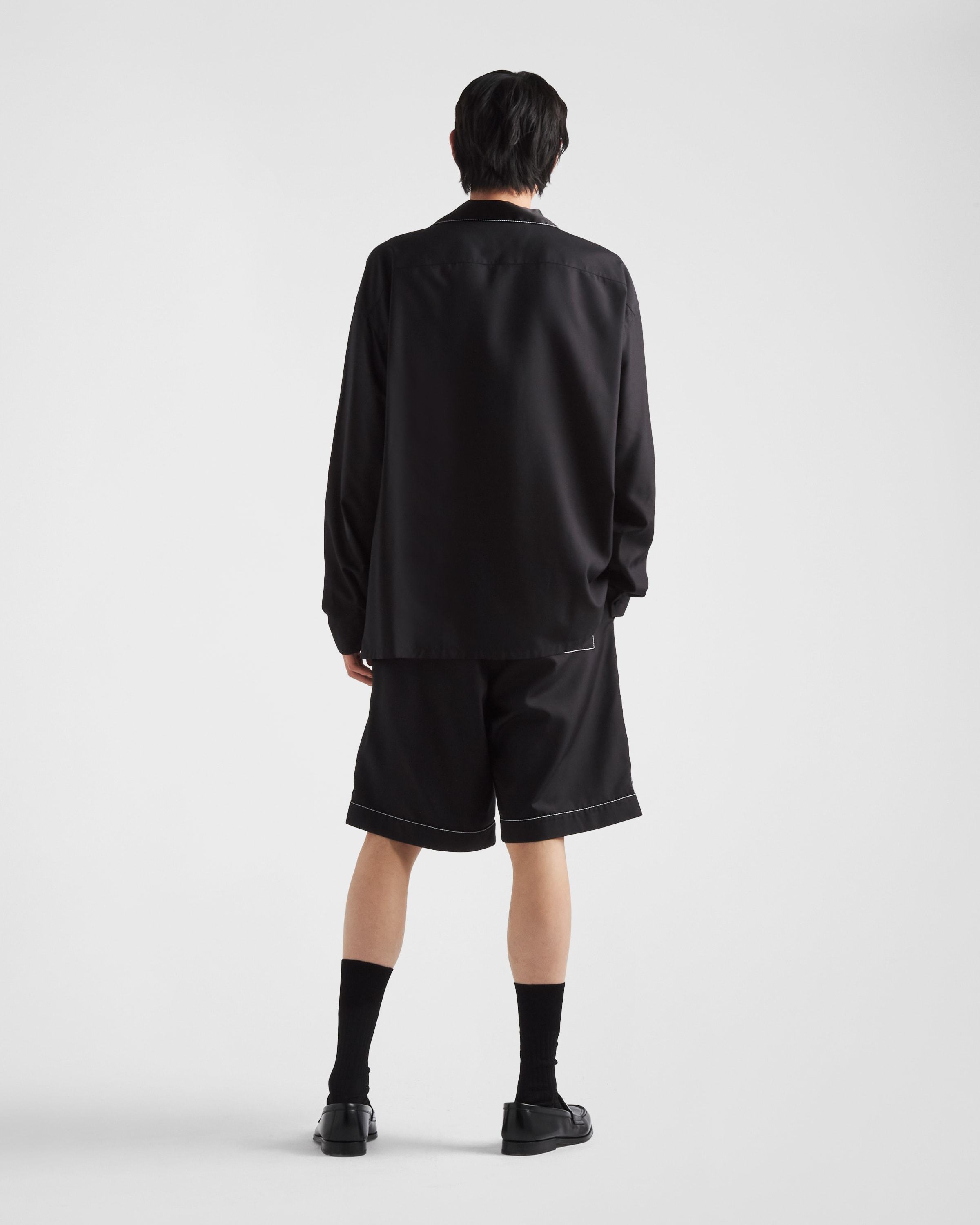 Prada Contrast-trim Silk Pajama Shirt In Black