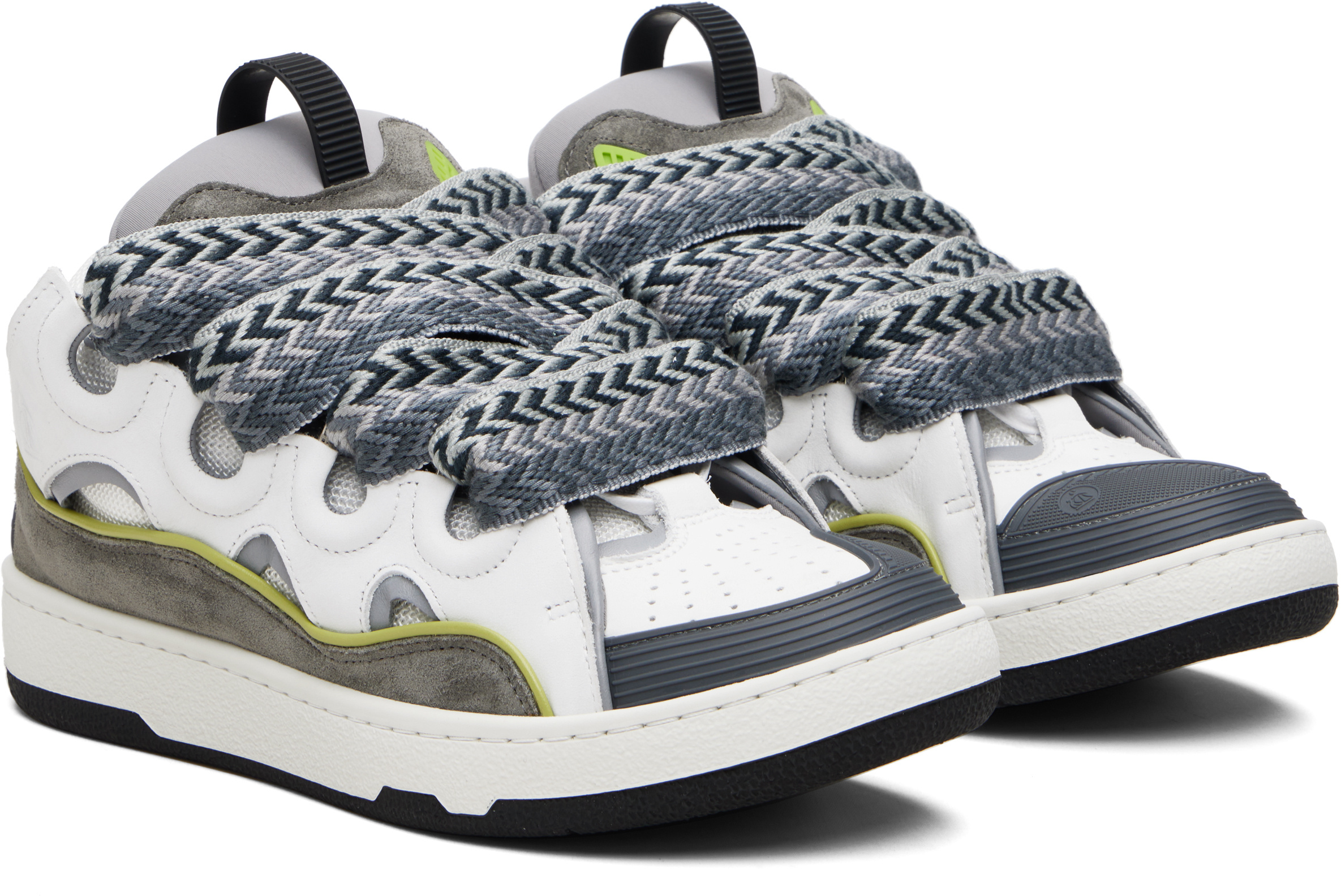 Lanvin Off-white & Gray Curb Leather Sneakers In Gray