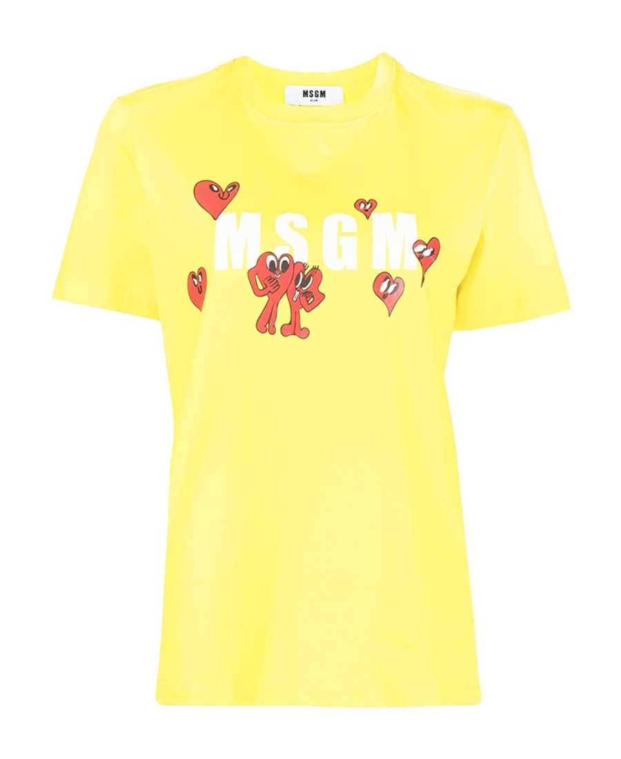 Msgm Logo Printed T-shirt In Yellow