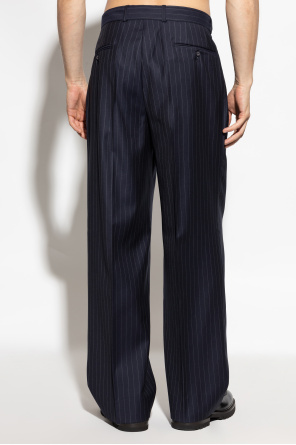Officine Generale Nash Wide-leg Belted Pinstriped Virgin Wool-twill Suit Trousers In Blue