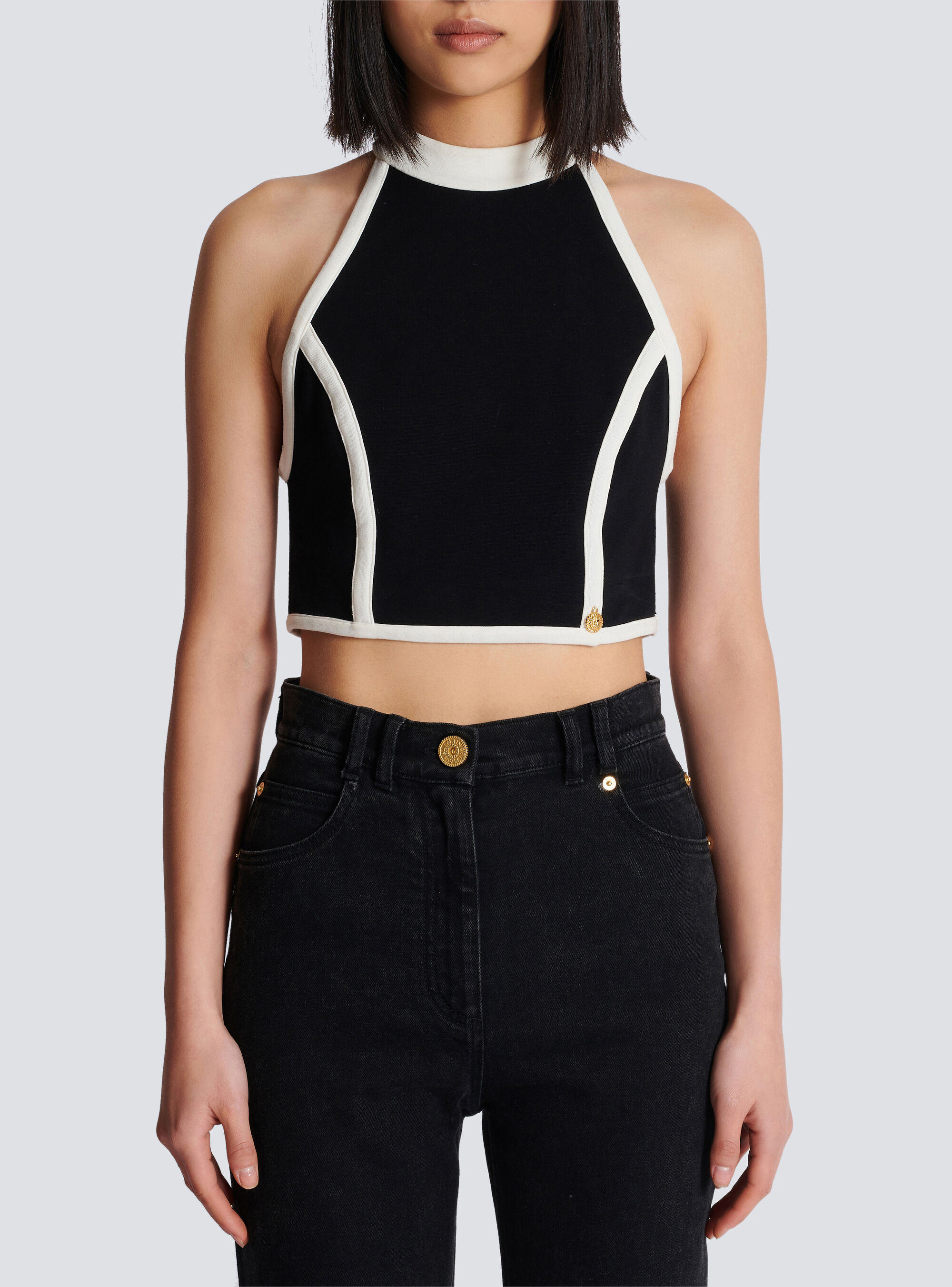 Shop Balmain Two-tone Top In Black