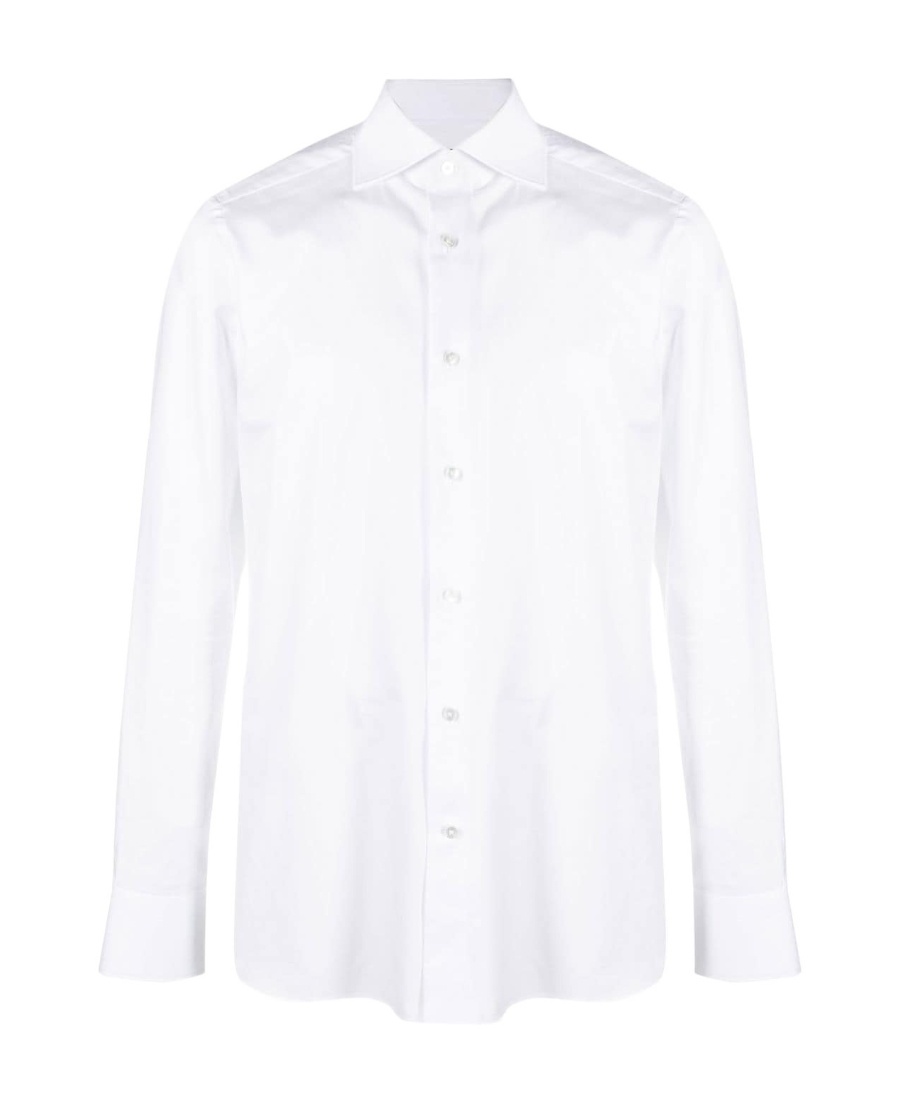 Zegna Micro Striped Trecapi Tailored Fit Long Sleeve Shirt In White