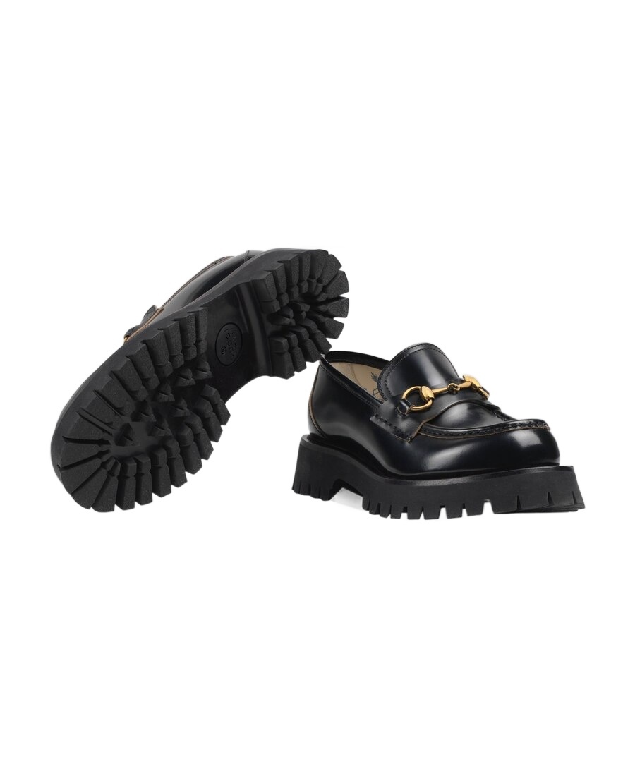 Gucci Leather Loafers With Chunky Sole And Gold-tone Hardware In Black