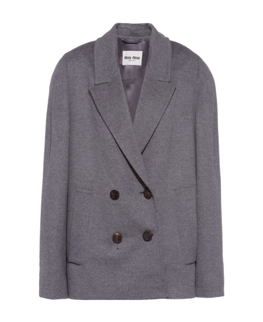 Miu Miu Oversized Double-breasted Velour Blazer In Gray