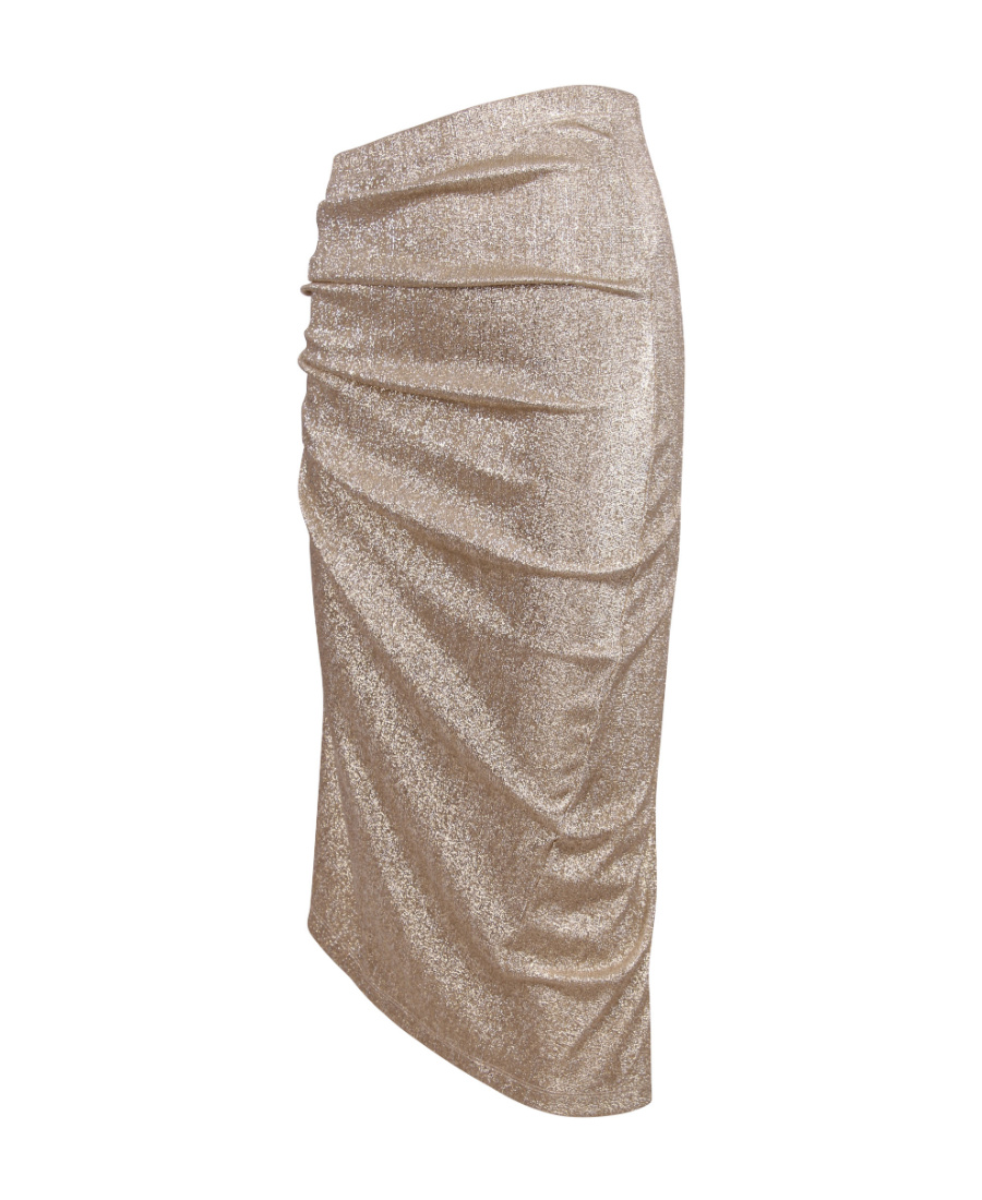 Shop Rabanne Metallic Ruched Midi Skirt In Nude