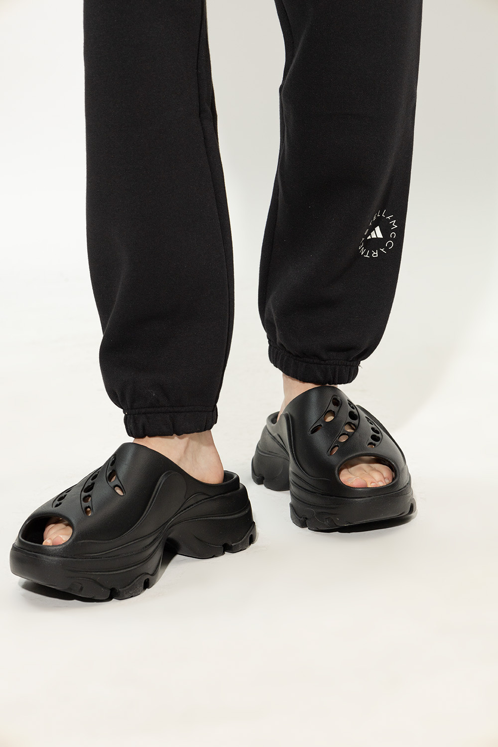 Adidas By Stella Mccartney Logo-embossed Perforated Clogs In Black