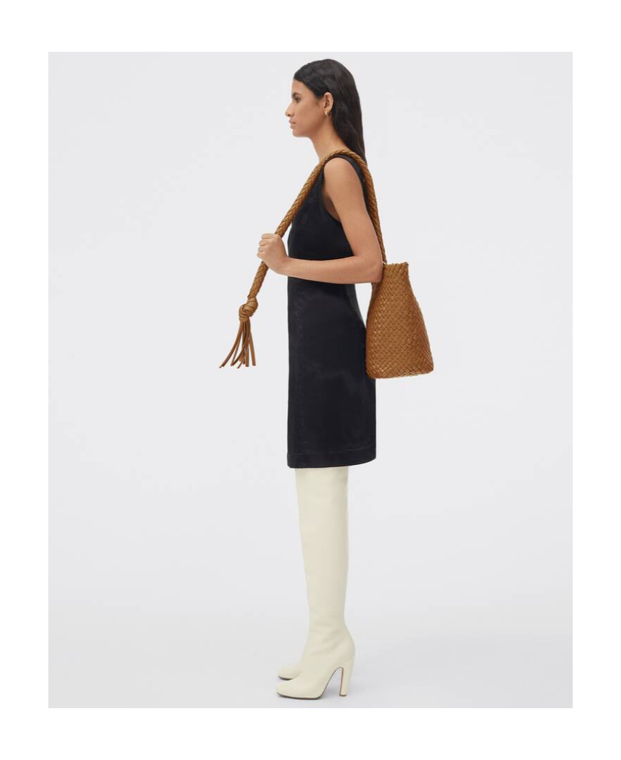 Bottega Veneta Logo Knitted Bucket Shoulder Bag In Brown
