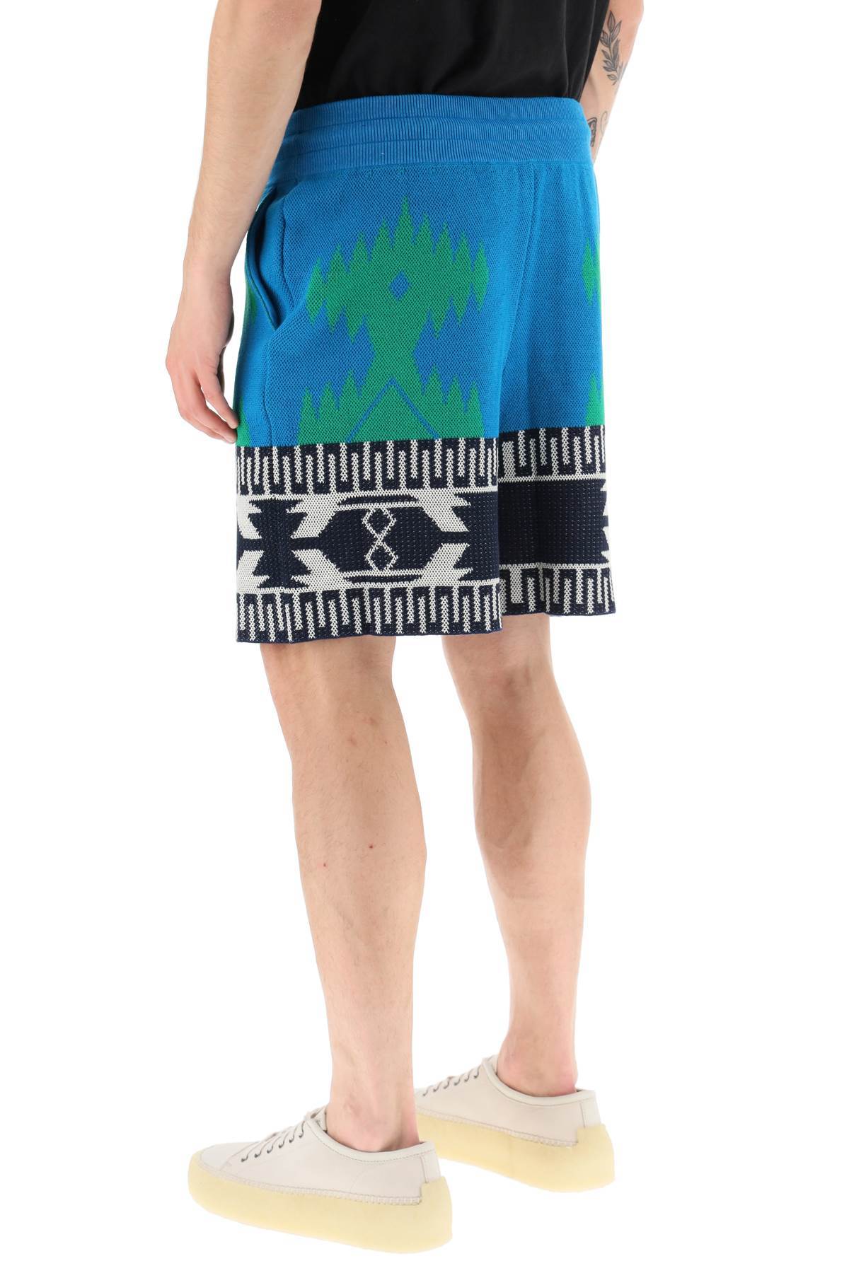 Alanui Piquet Cotton Icon Shorts With Geometric Motif In Blue