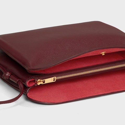 Celine Trio Flap In Smooth Lambskin In Burgundy