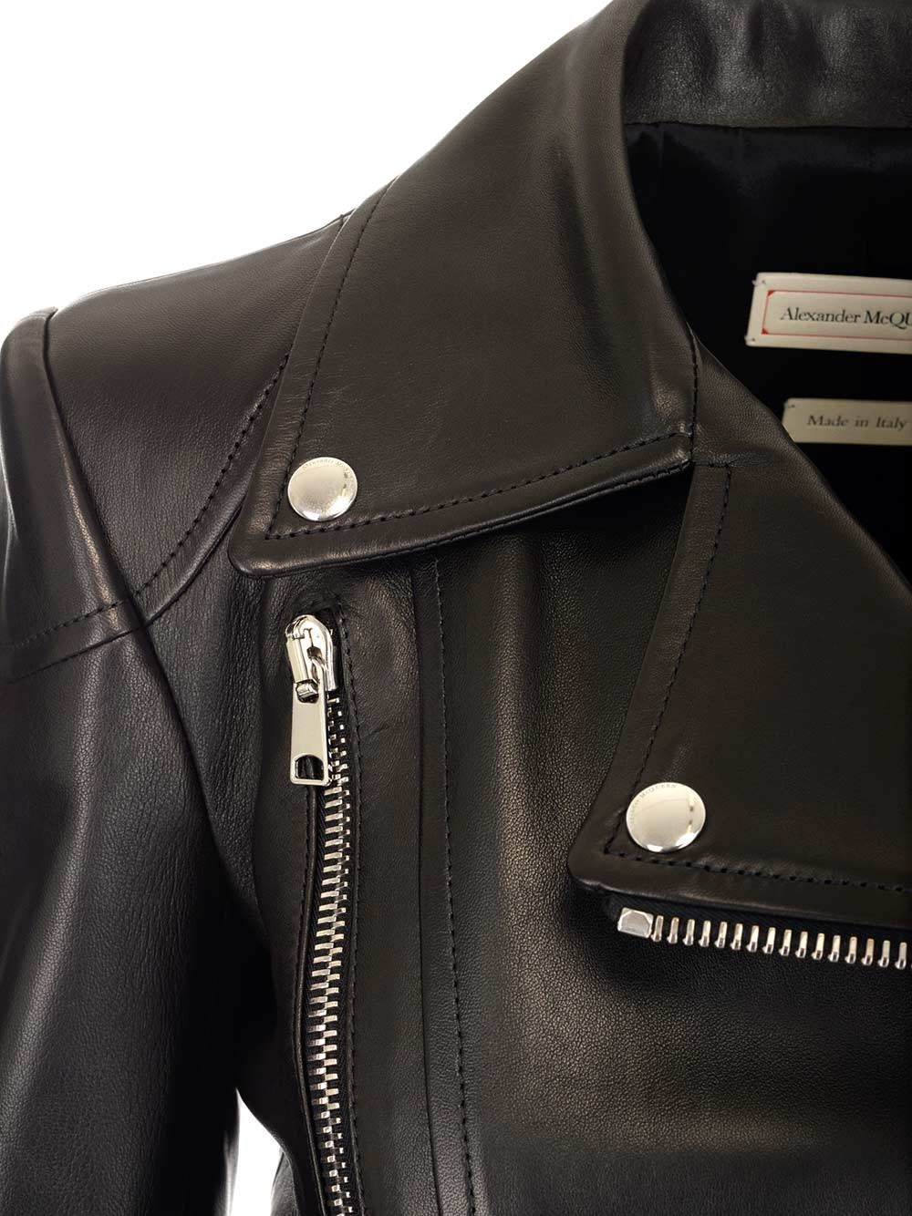 Alexander Mcqueen Frock-detail Peplum Leather Biker Jacket In Black