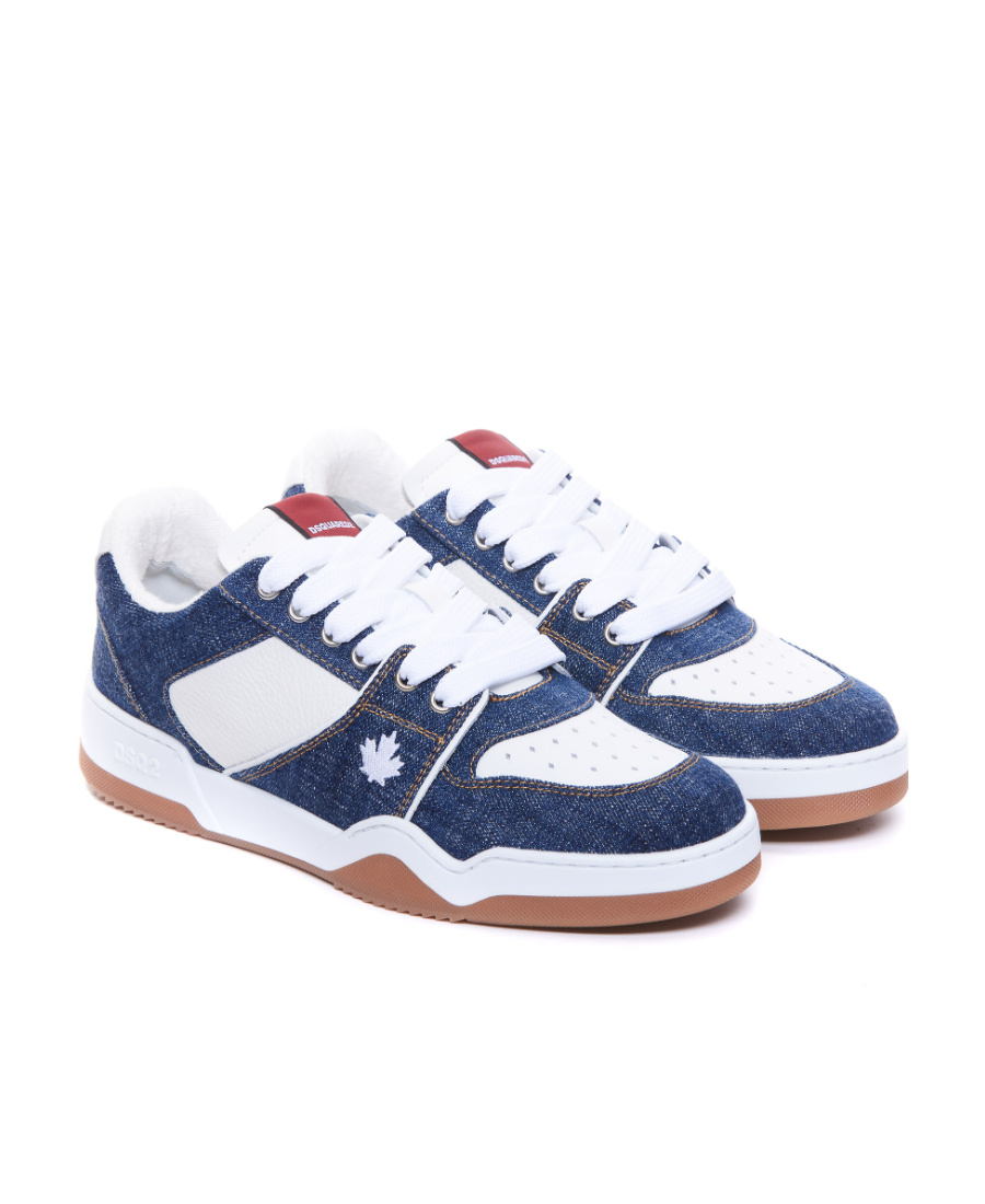 Dsquared2 Spiker Denim-panelled Sneakers In White