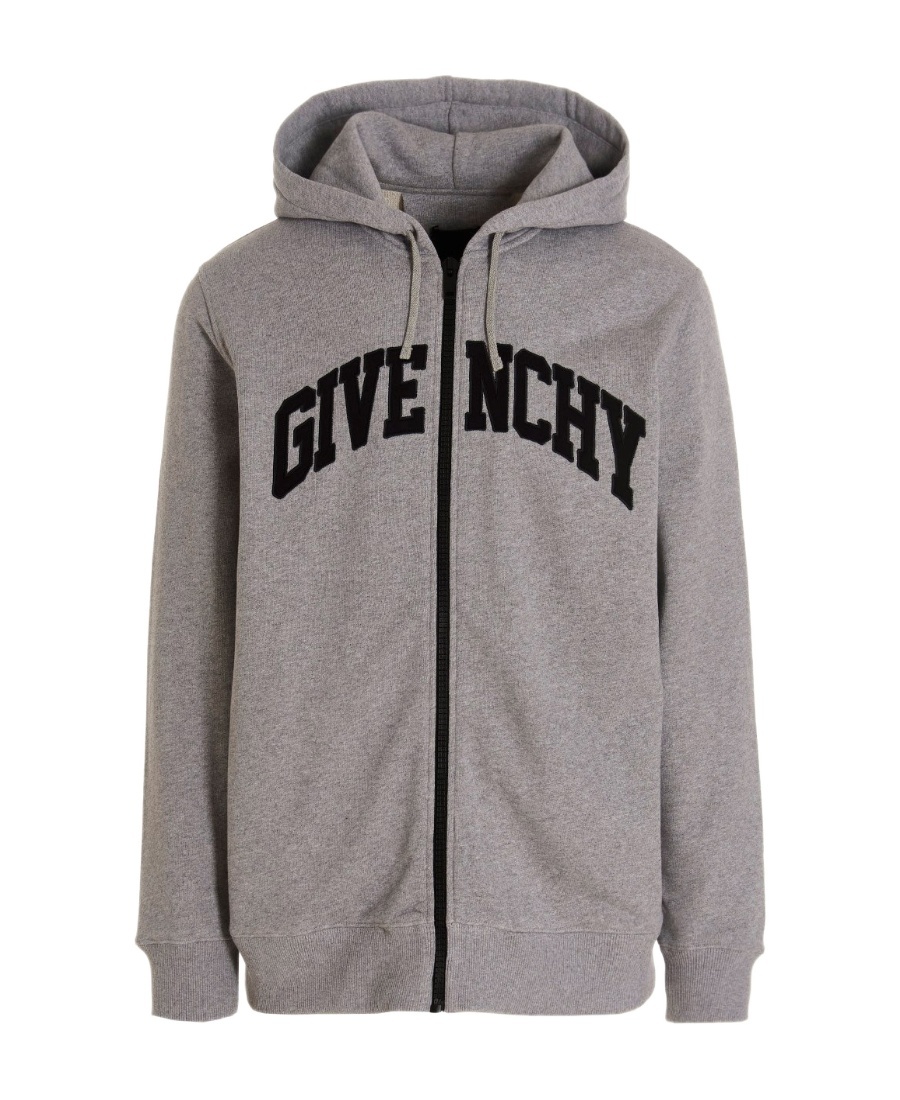 Givenchy Logo-patches Zip-up Cotton Hoodie In Gray