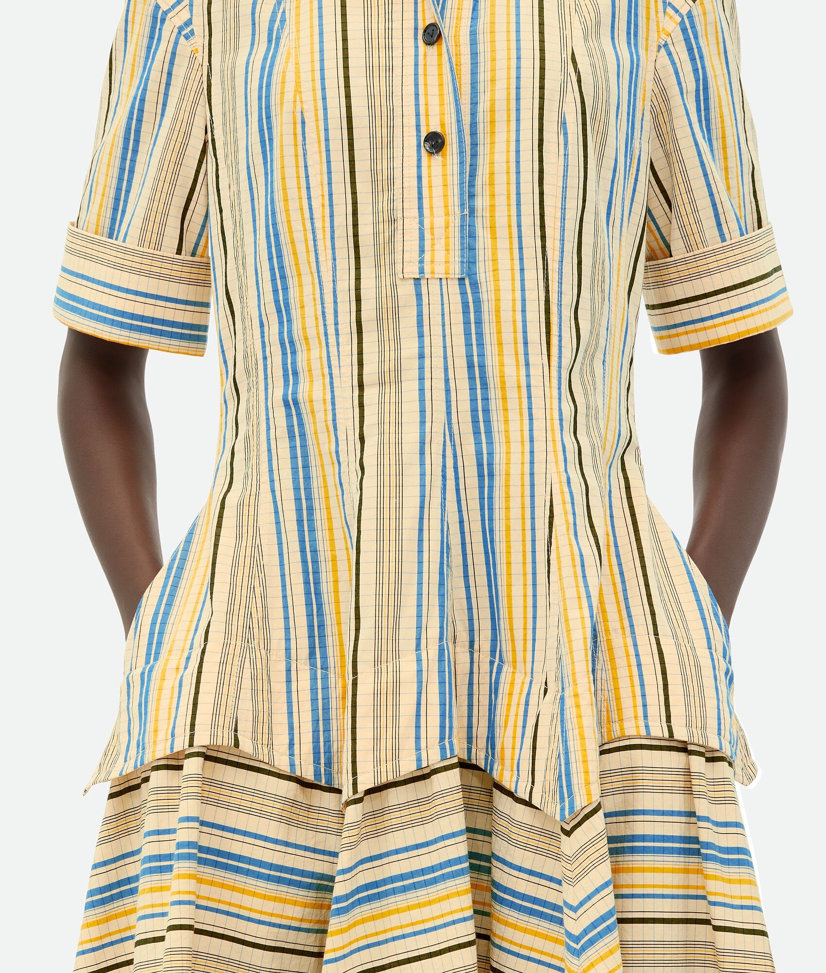 Shop Bottega Veneta Checked Cotton Dress In Yellow