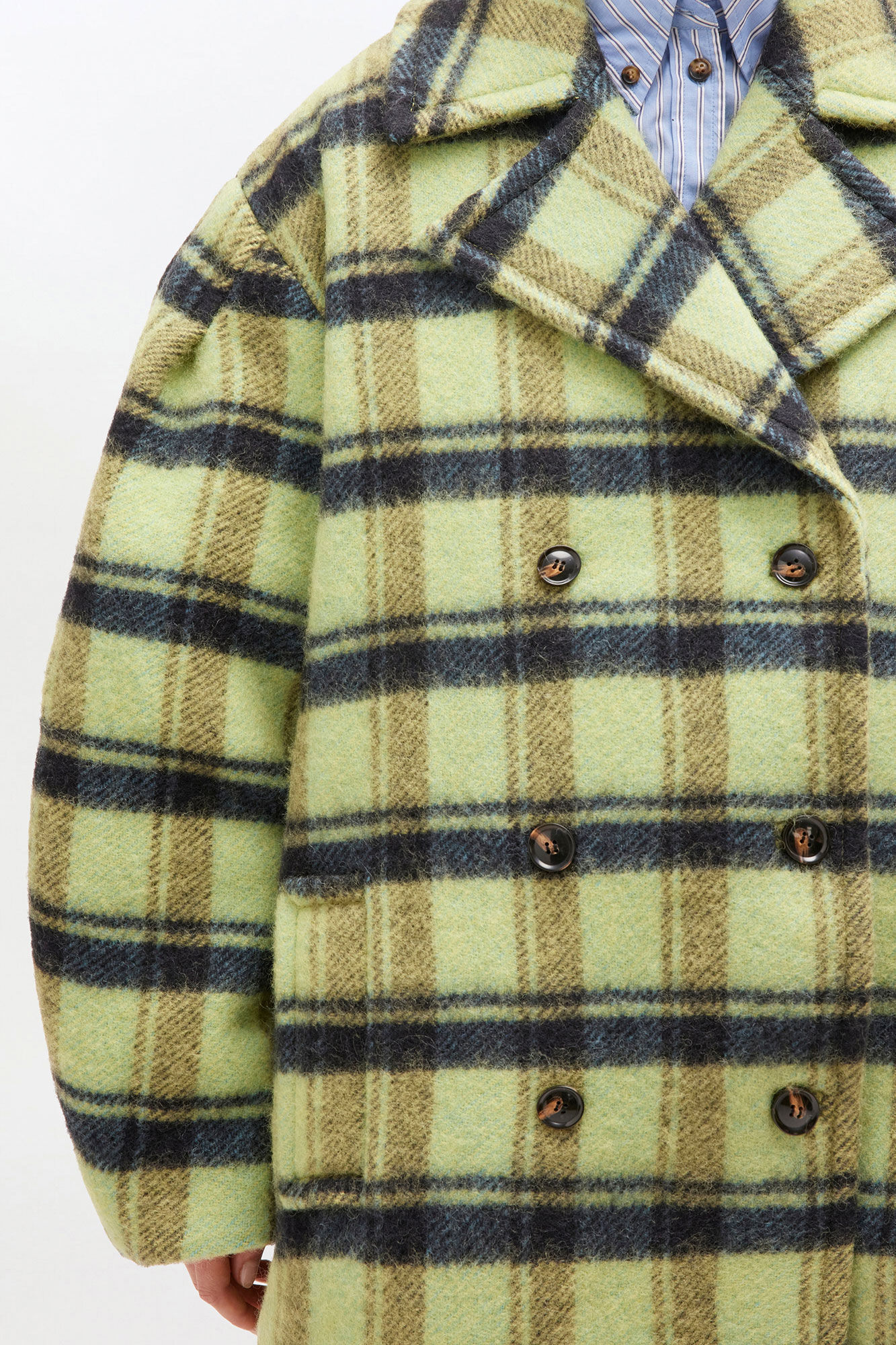 Ganni Brushed Wool Check Midi Coat In Multi
