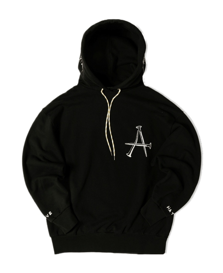 Aries Hoodie With Drawstring Hood And Back Detail In Black