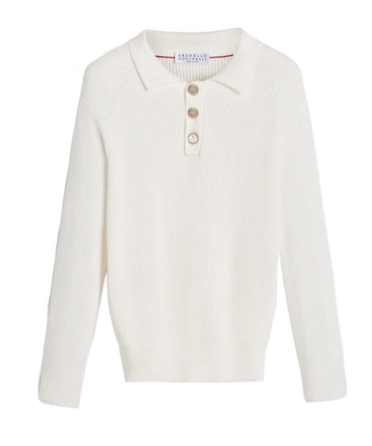 Brunello Cucinelli Long-sleeved Knitted Polo Shirt In White
