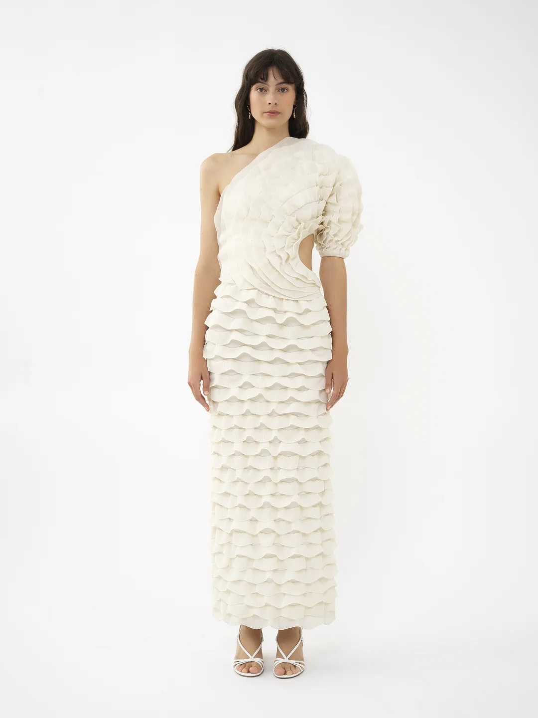 Chloé One-shoulder Cutout Ruffled Silk-blend Gown In White