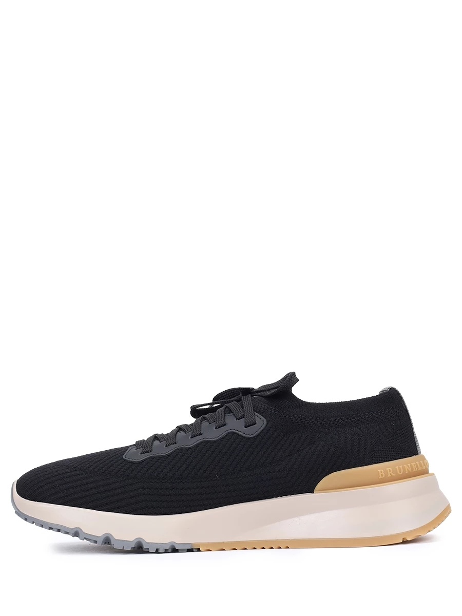 Brunello Cucinelli Leather-trimmed Stretch-knit Sneakers In Blue