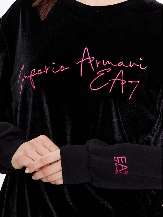 Ea7 Long-sleeved Round-neck Sweater In Black