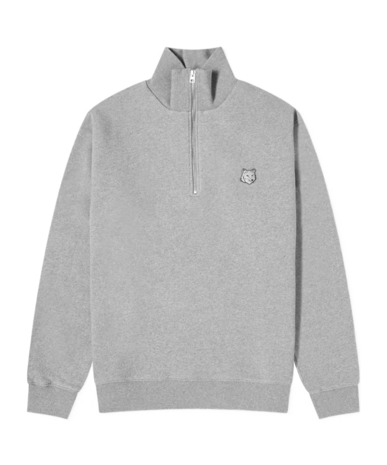 Maison Kitsuné Bold Fox Head Patch Half Zip Sweatshirt In Gray