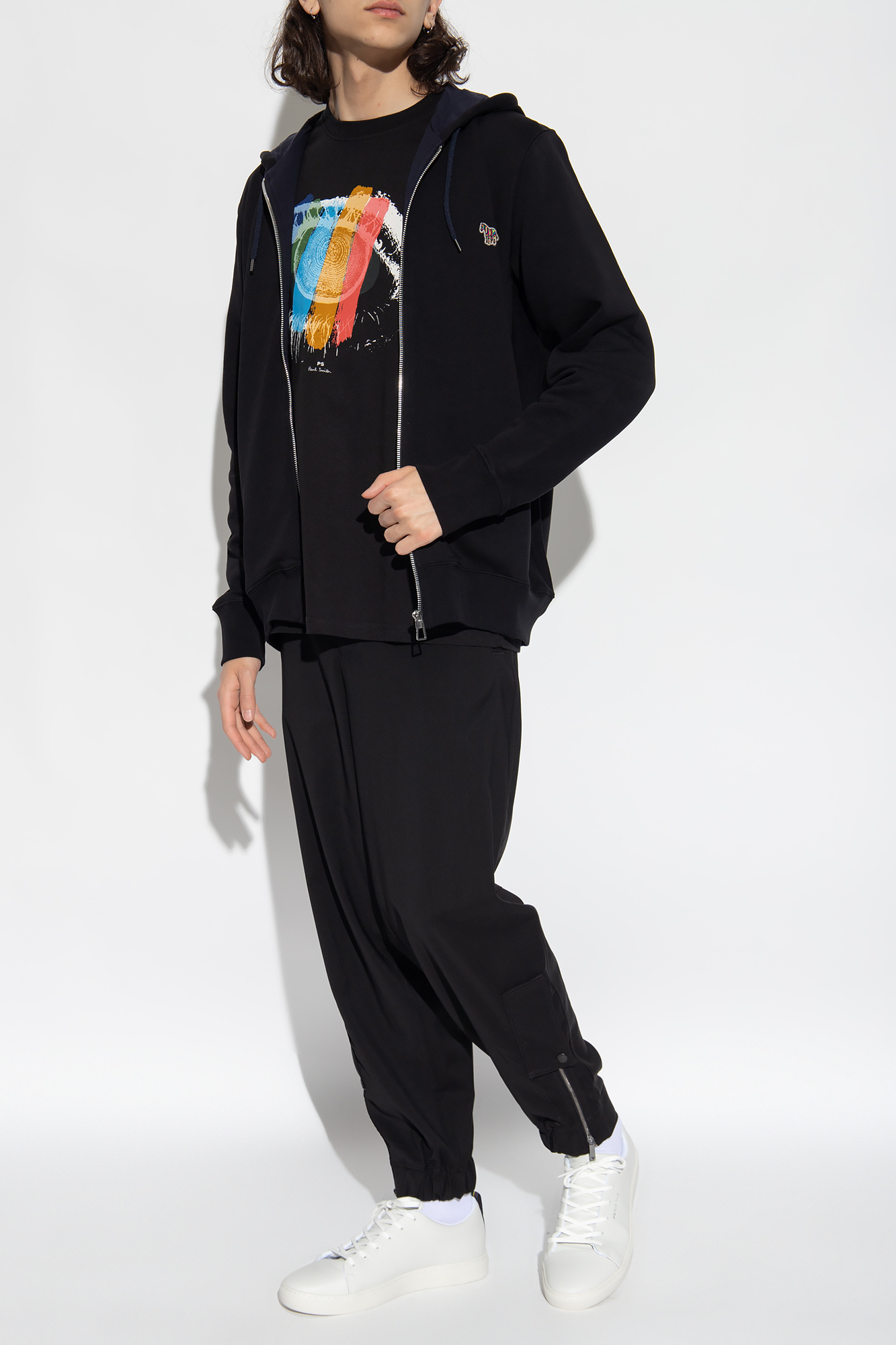 Shop Paul Smith Zipped Organic Cotton Hoodie In Black