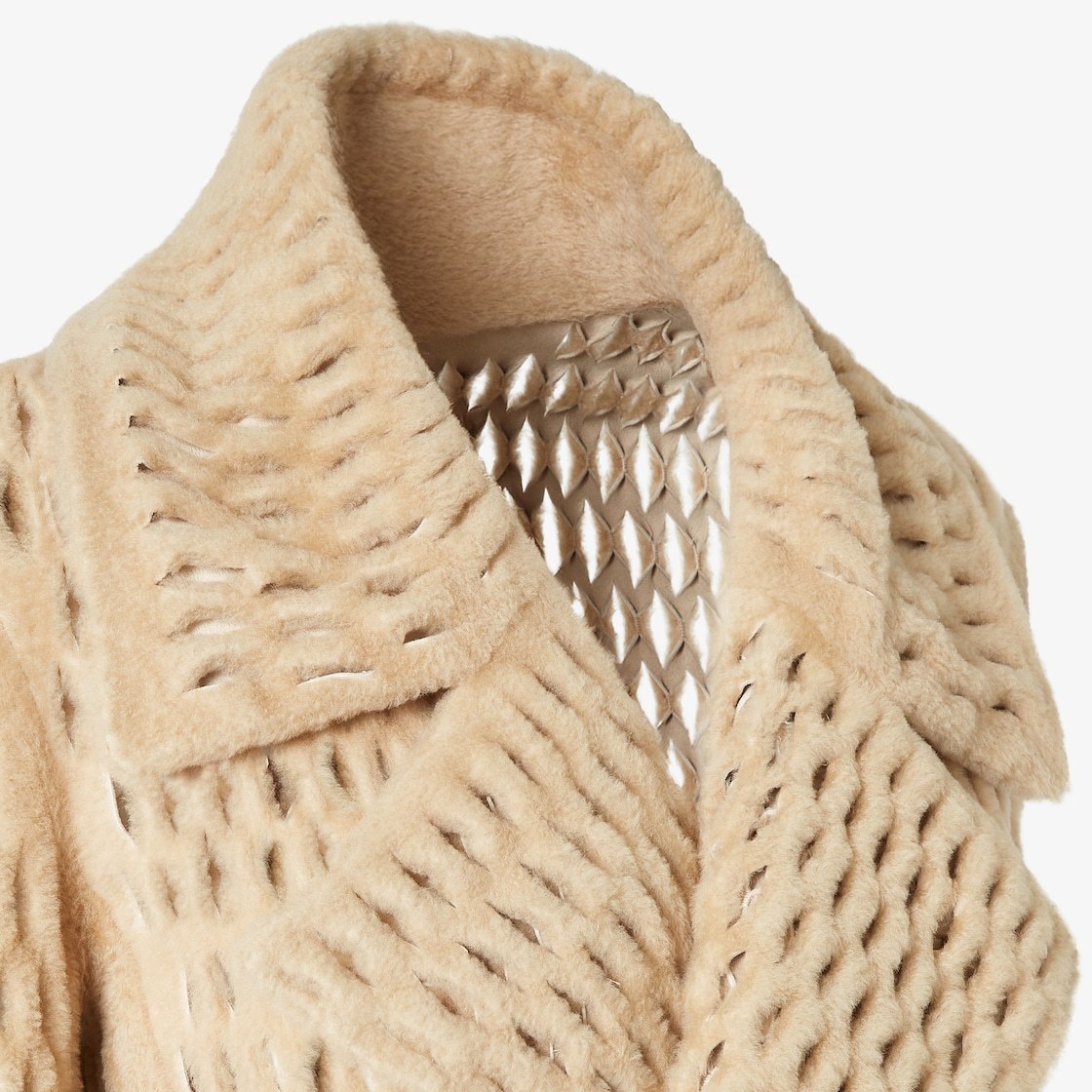 Fendi Honeycomb-effect Leather Coat In Neutral