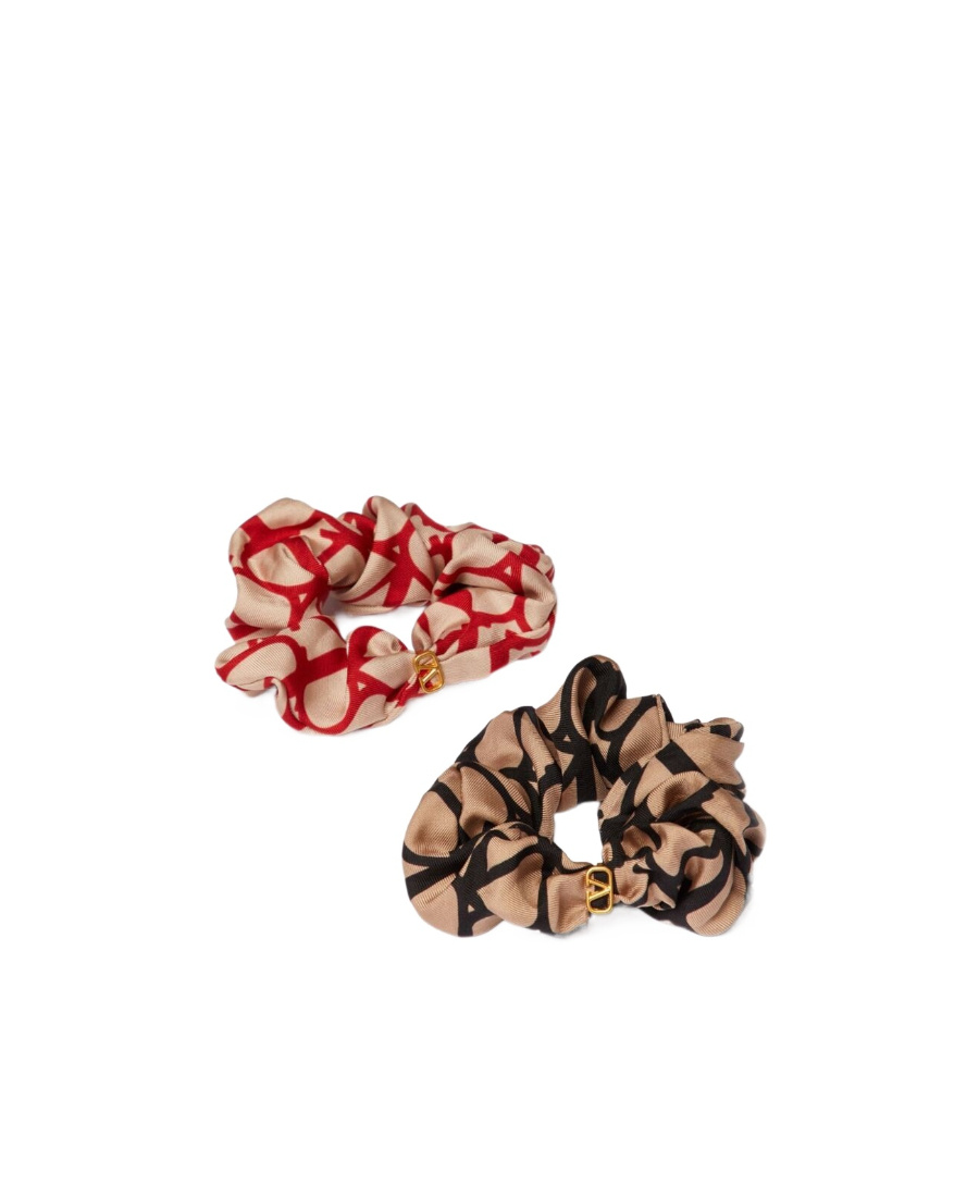 Valentino Toile Iconographe Scrunchies Set In Silk With Vlogo Appliqué In Yellow