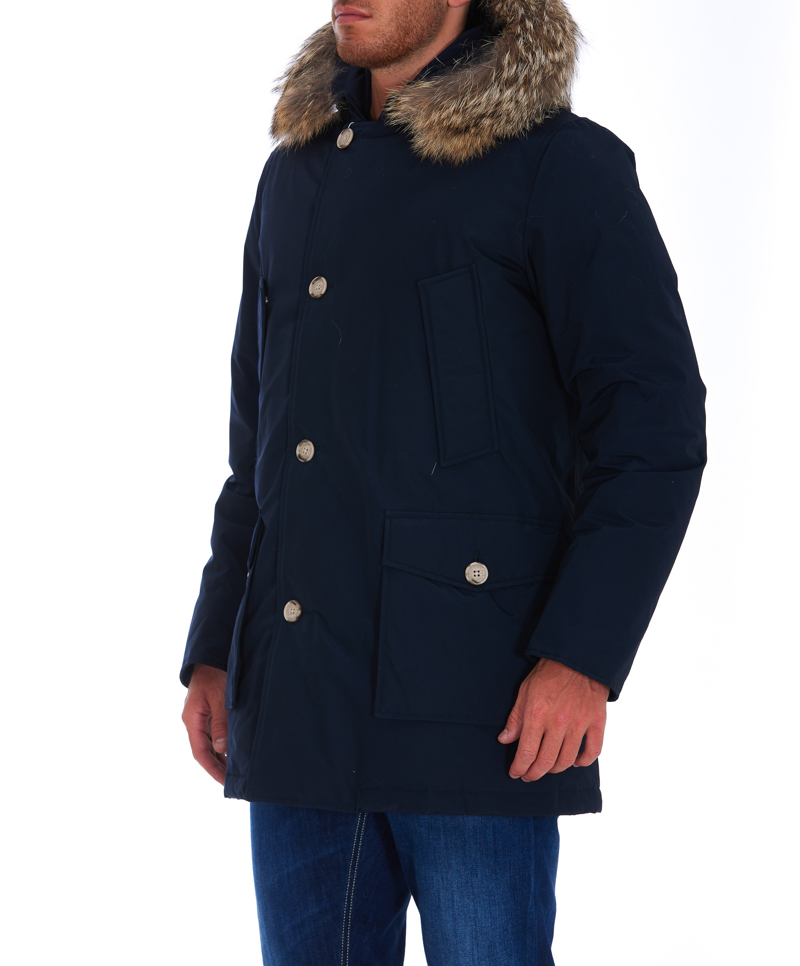 Woolrich Navy Blue Hooded Cotton-padded Jacket In Black