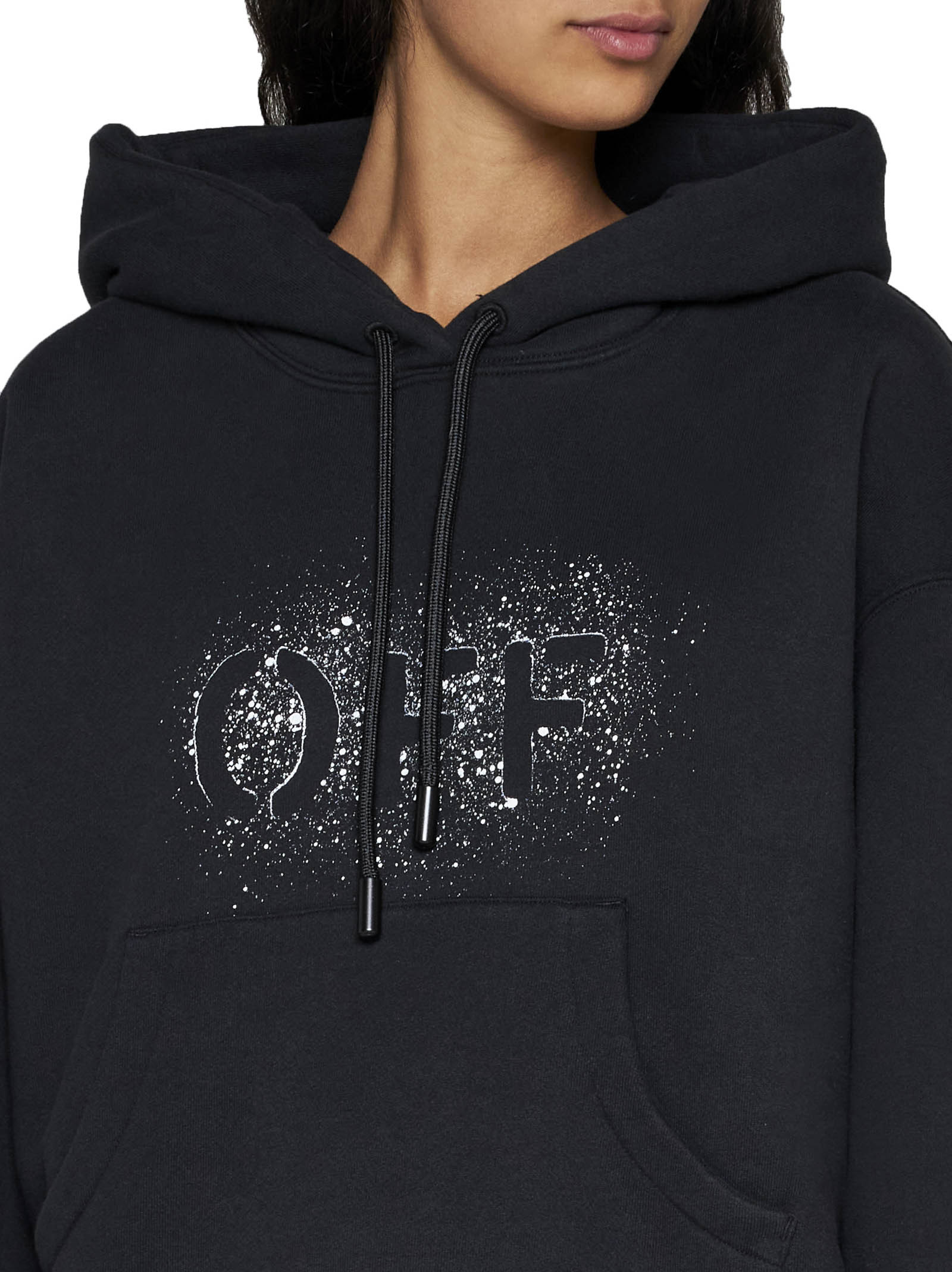 Off-white Spray-paint Logo Cotton Hoodie In Black